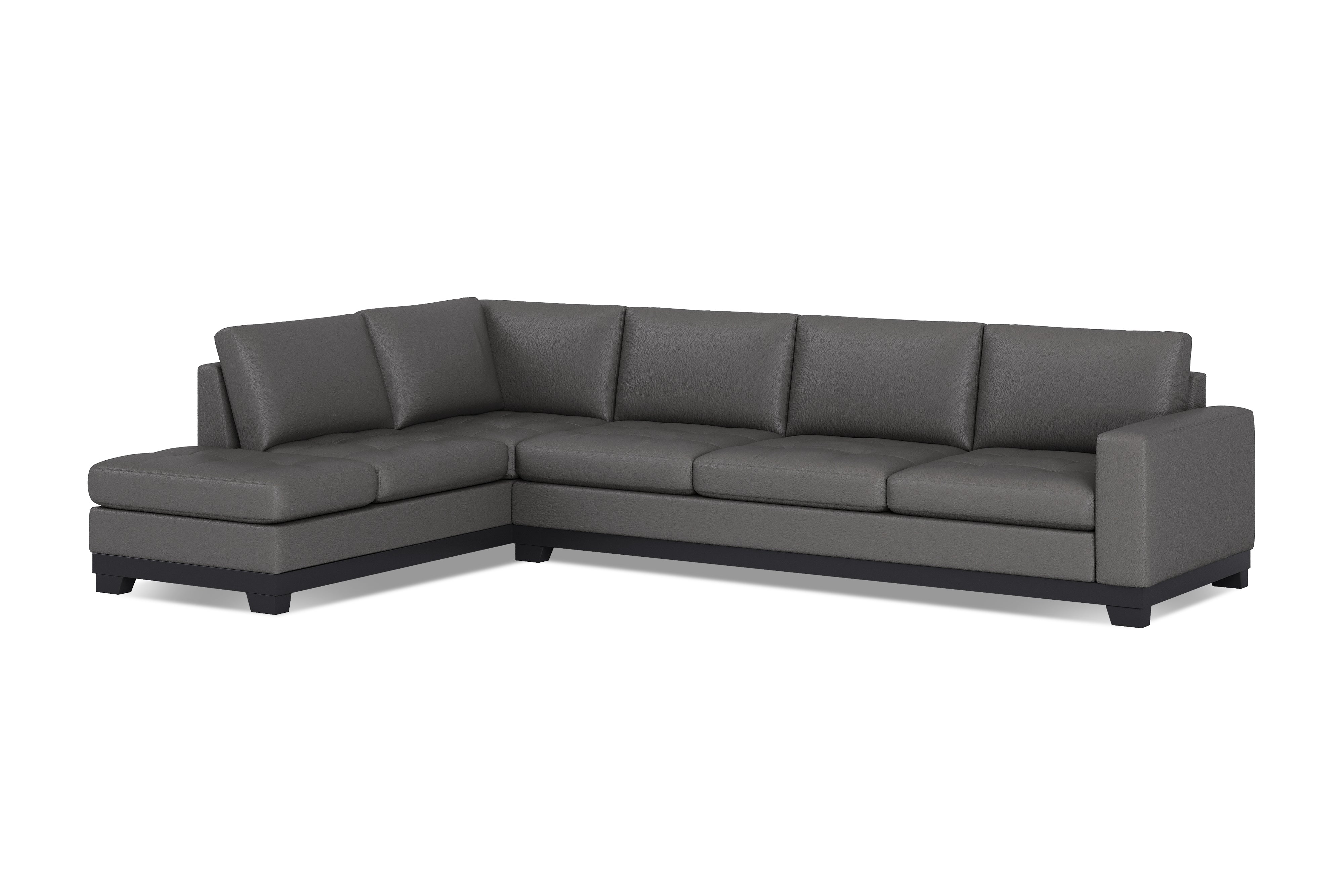 Valencia Aine Top Grain Leather Four Seats with Left Chaise Sofa, Charcoal Grey