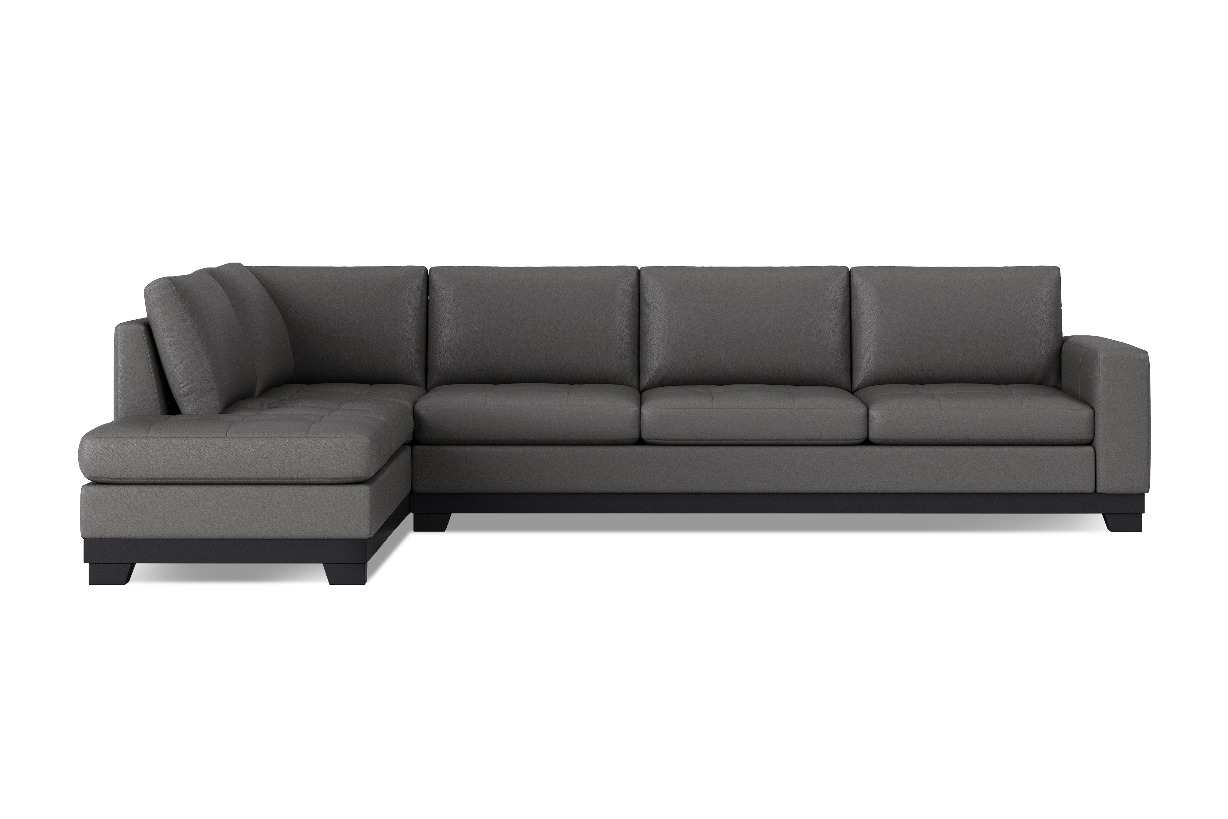 Valencia Aine Top Grain Leather Four Seats with Left Chaise Sofa, Charcoal Grey