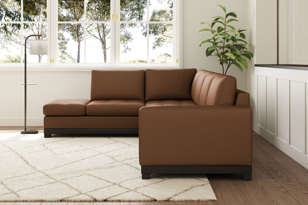 Valencia Aine Top Grain Leather Four Seats with Left Chaise Sofa, Tan