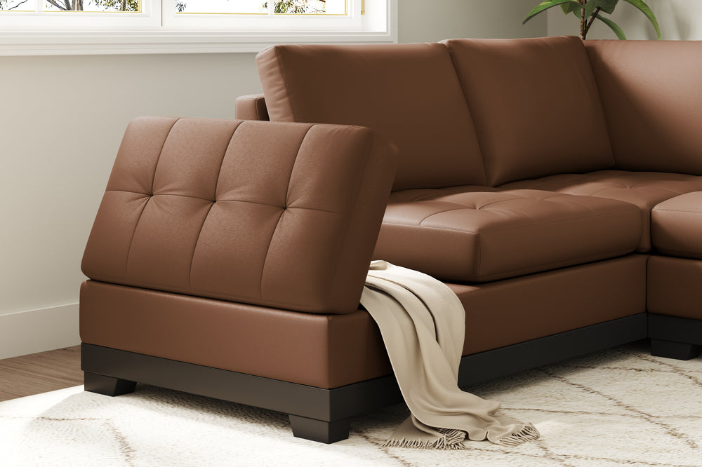 Valencia Aine Top Grain Leather Four Seats with Left Chaise Sofa, Tan