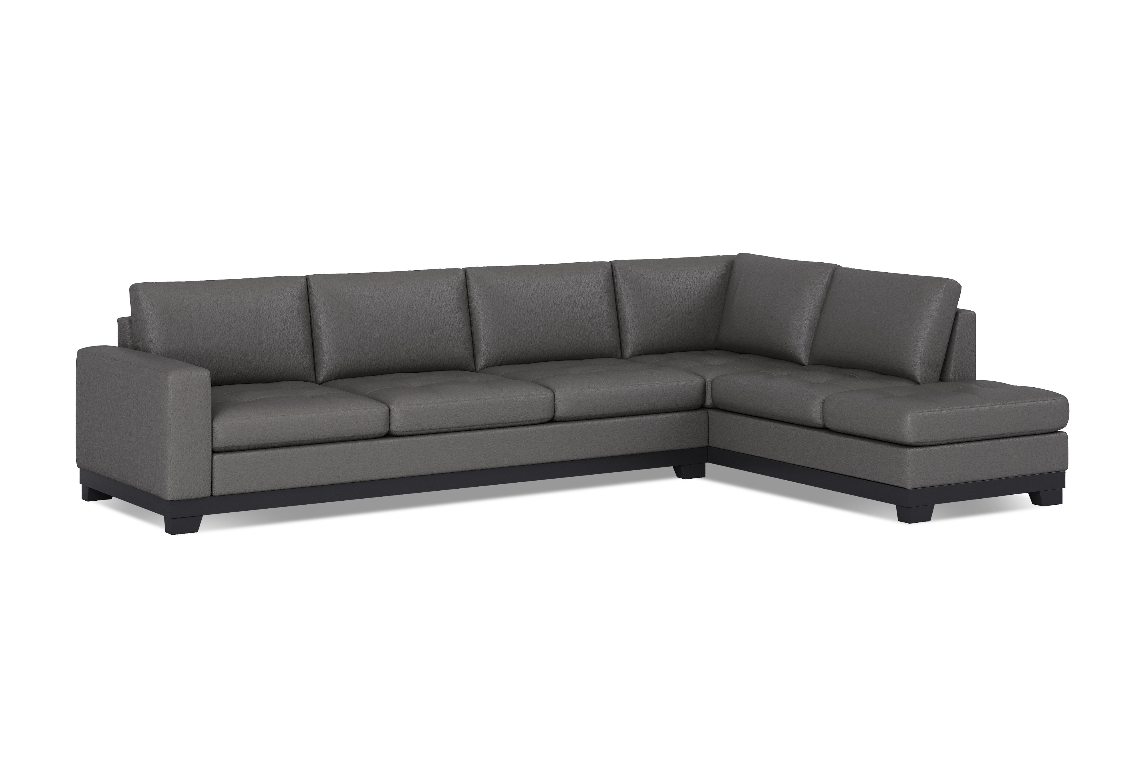 Valencia Aine Top Grain Leather Four Seats with Right Chaise Sofa, Charcoal Grey