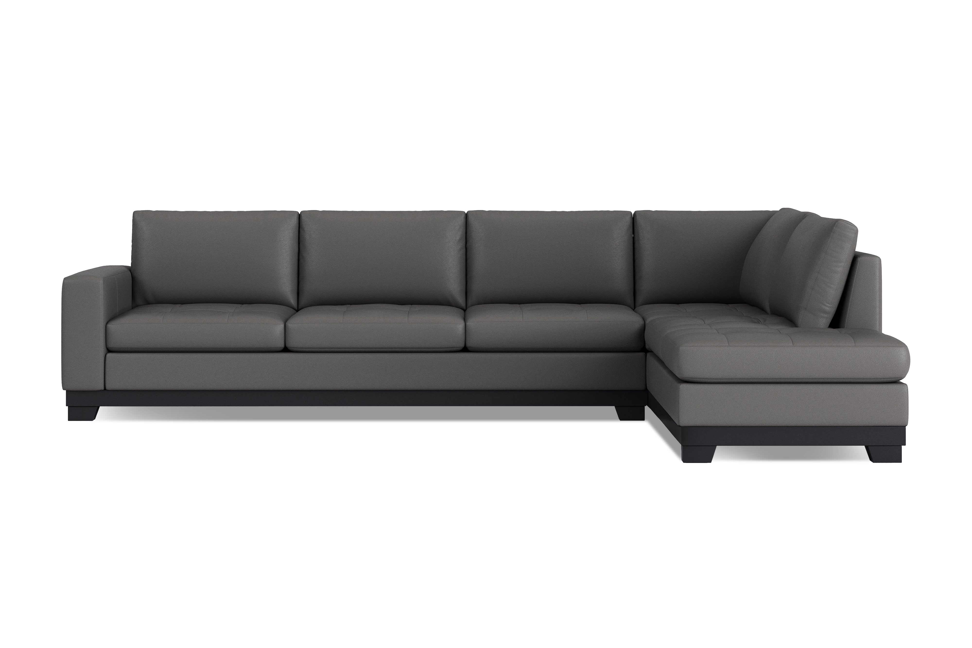 Valencia Aine Top Grain Leather Four Seats with Right Chaise Sofa, Charcoal Grey