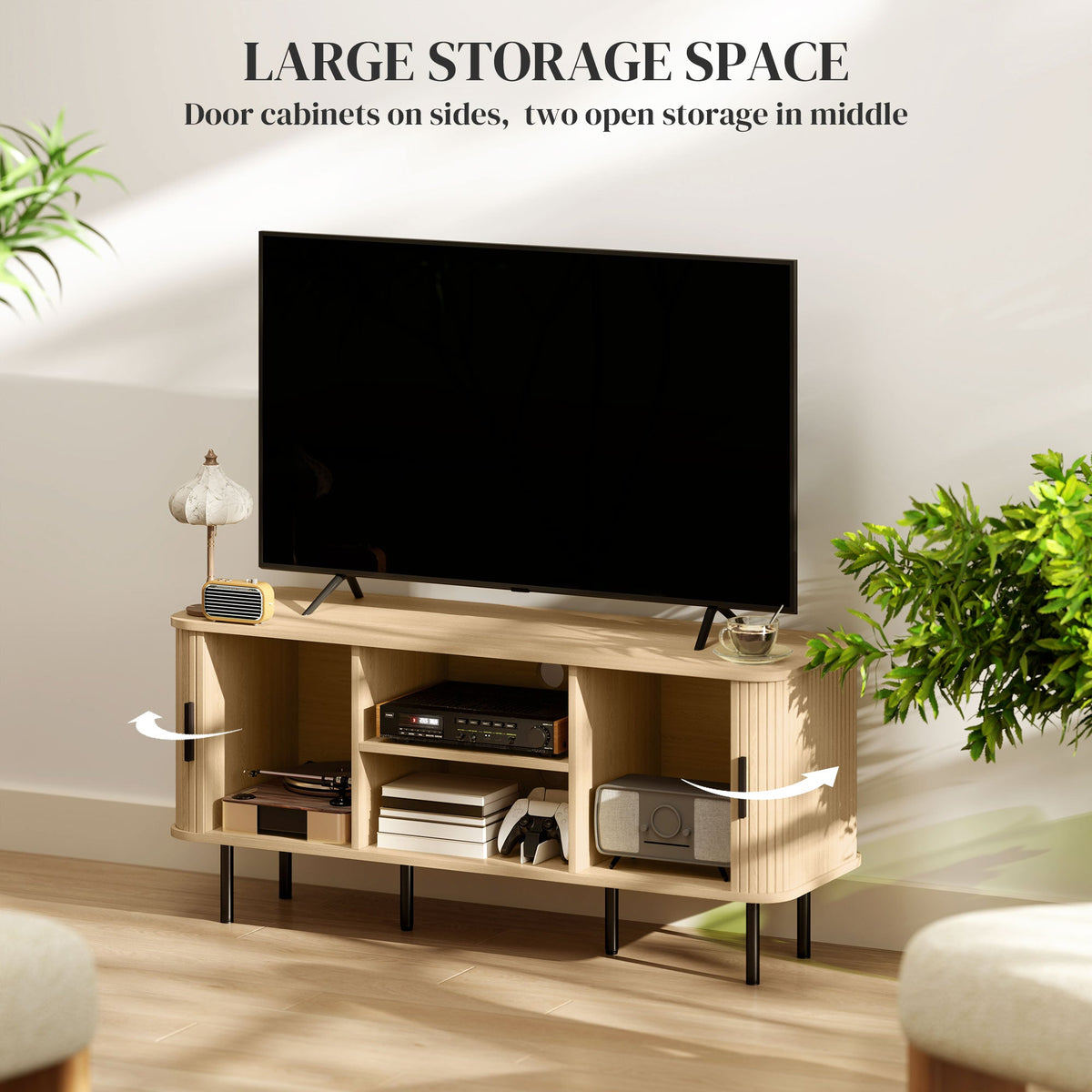 Darcy TV Stand with Storage Shelves and Cabinets for TVs up to 55 Inches - Oak Tone