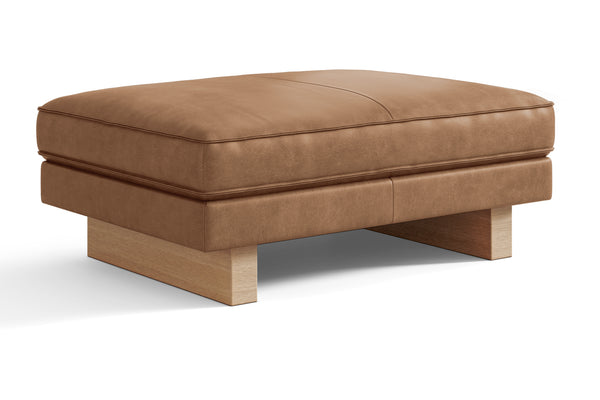 Valencia Alaina Leather Ottoman in Canada | Mid-Century Ash Wood Legs