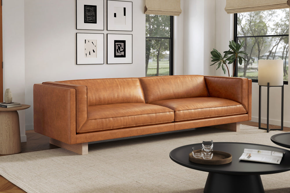 Valencia Alaina Top Grain Leather Wide Seat Sofa, Cognac