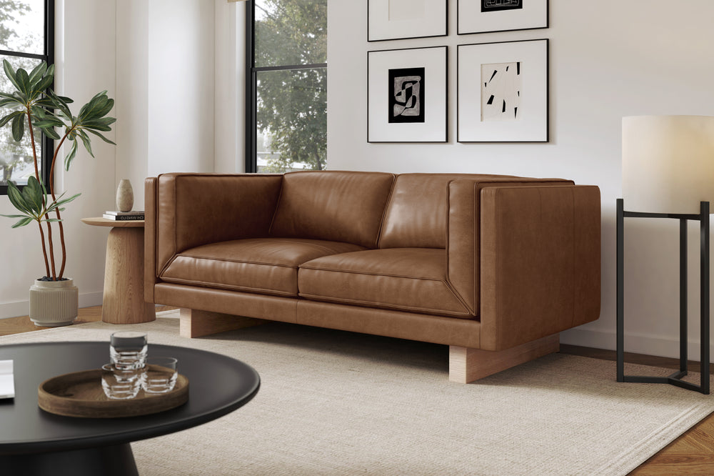 Valencia Alaina Top Grain Leather Loveseat Sofa, Brown