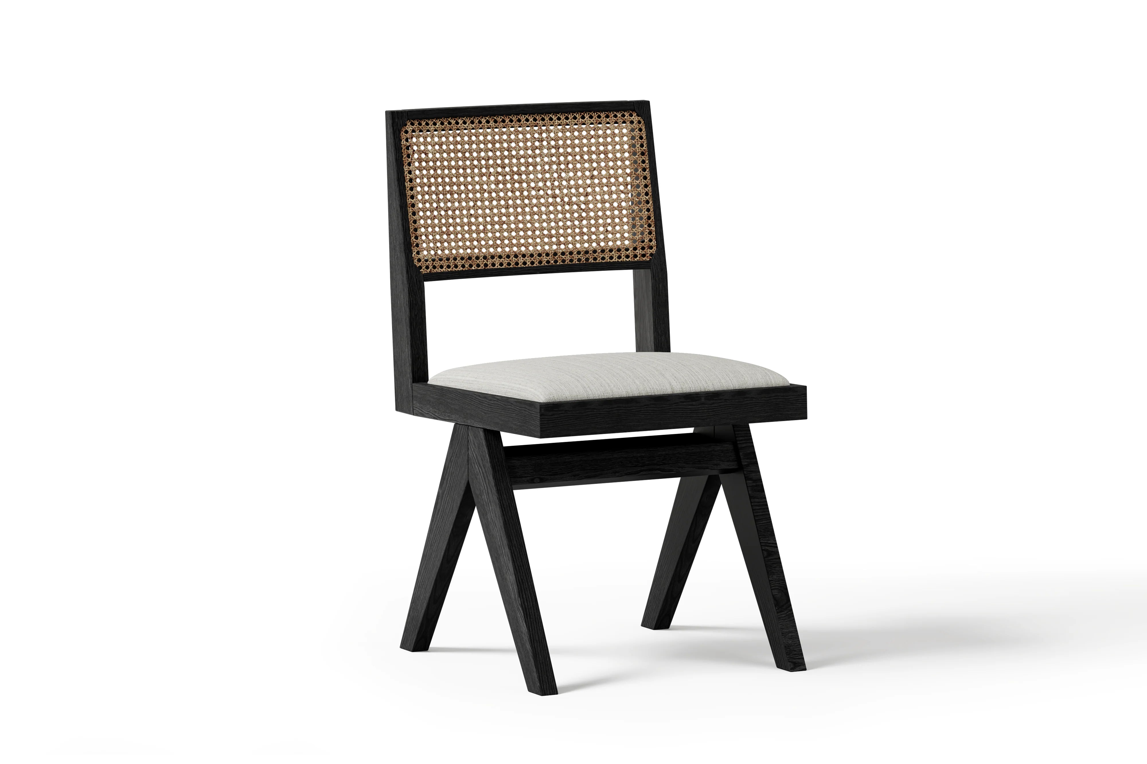 Valencia Alaya Oak Wood Natural Cane Dining Chair, Black (Set of 2)
