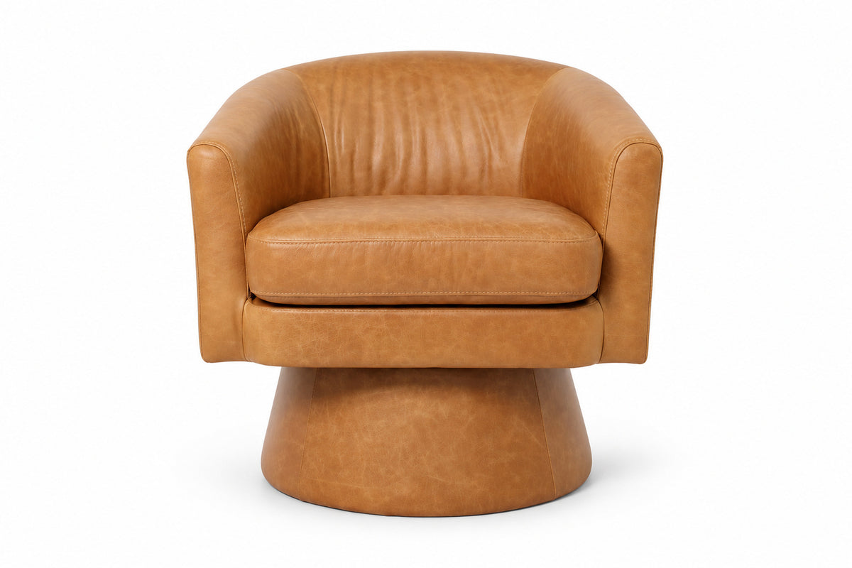 Alden leather swivel accent chair, straight front view