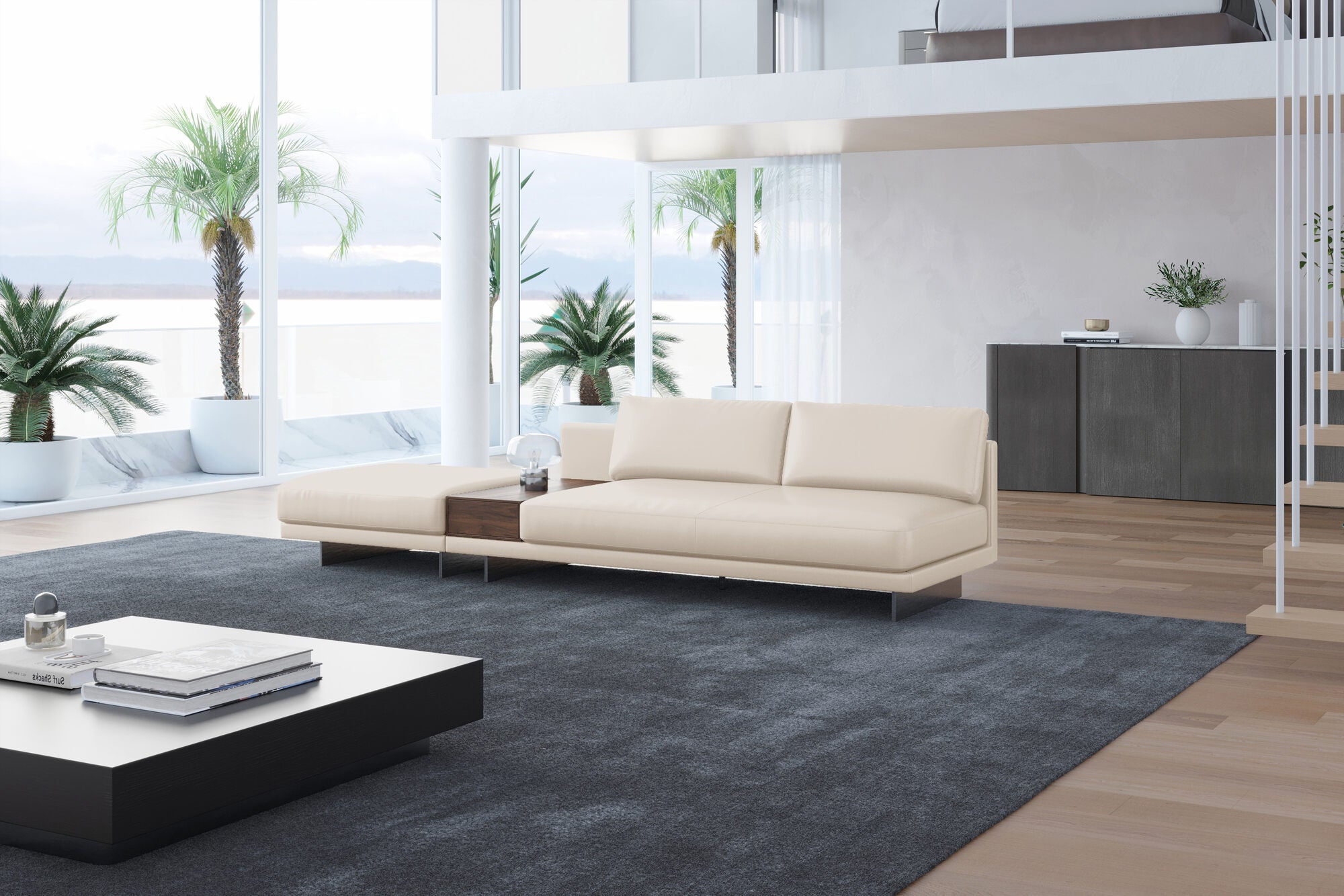 Alessandro Leather Armless Loveseat & Ottoman