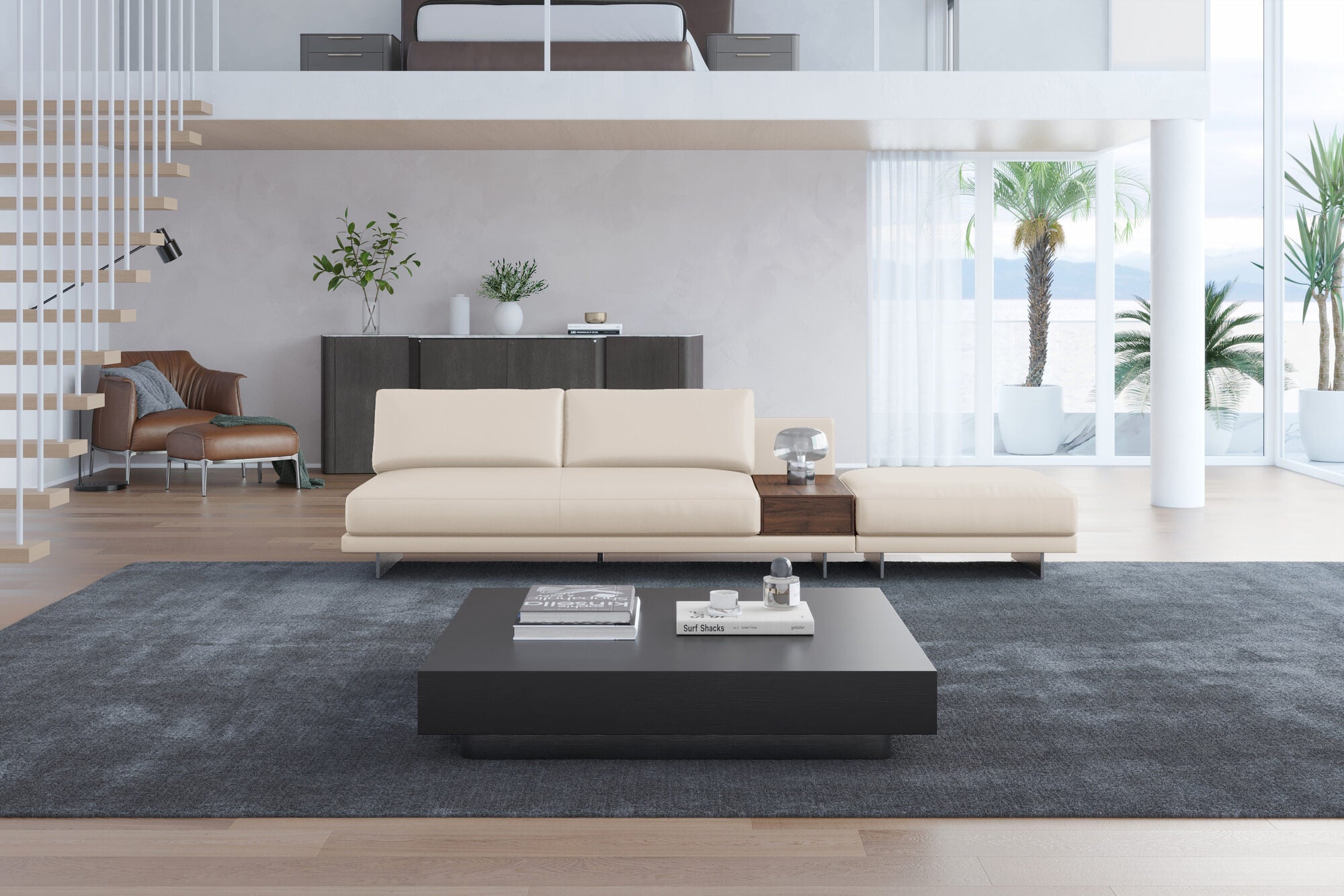 Alessandro Leather Armless Loveseat & Ottoman