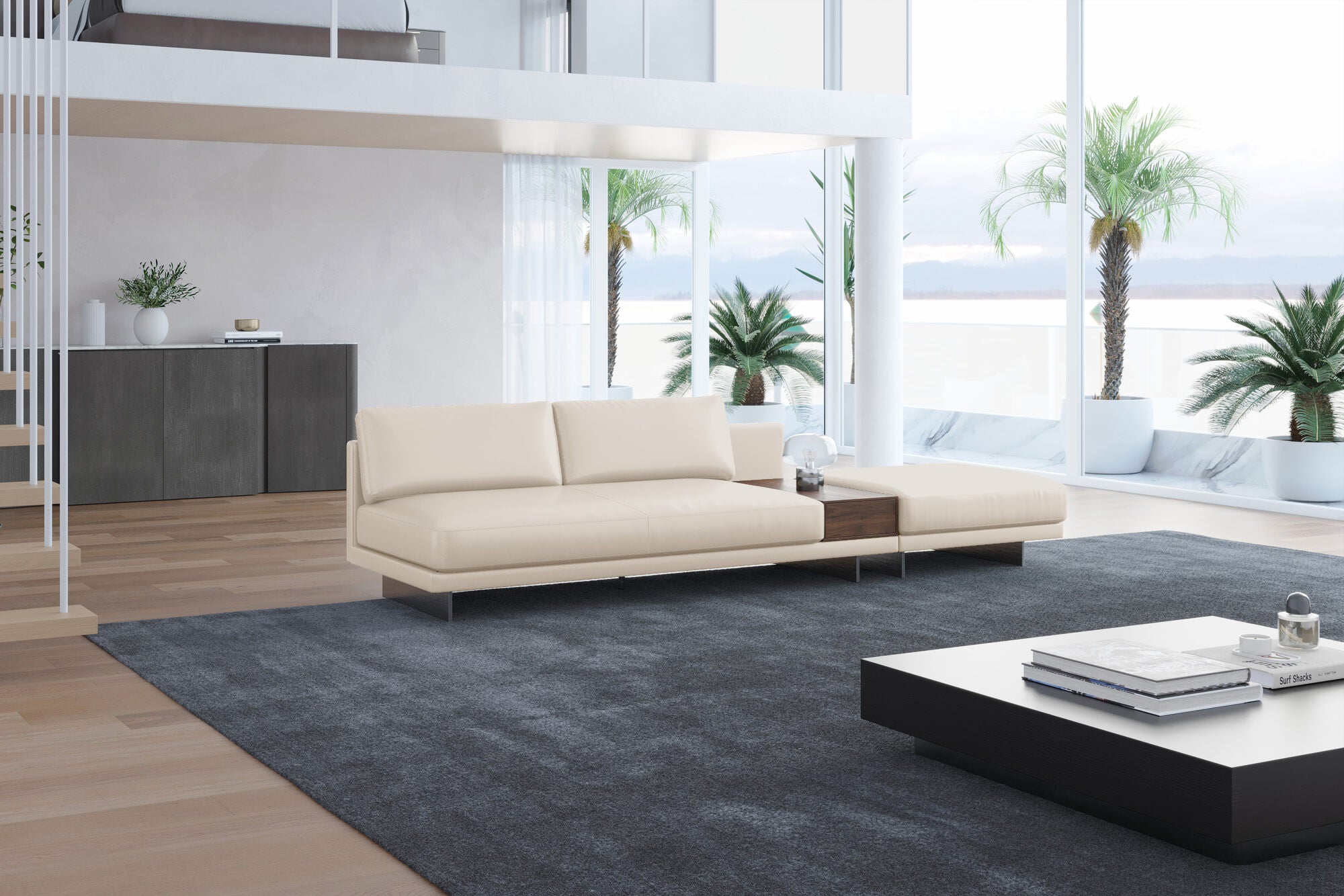 Alessandro Leather Armless Loveseat & Ottoman