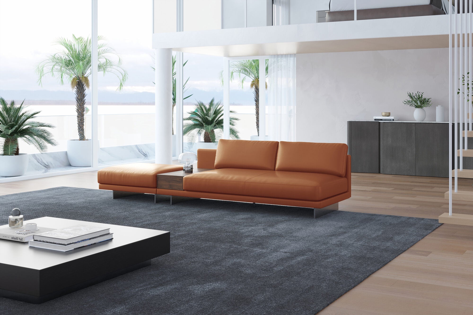 Alessandro Leather Armless Loveseat & Ottoman