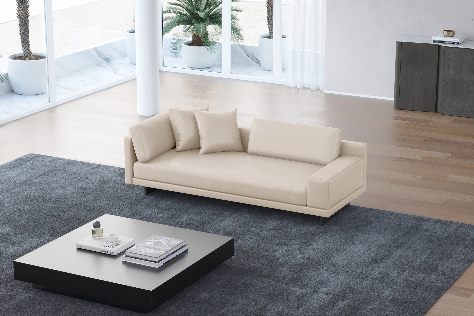 Valencia Alessandro Top Grain Leather Modular Sectional Loveseat Right Arm Sofa, Beige