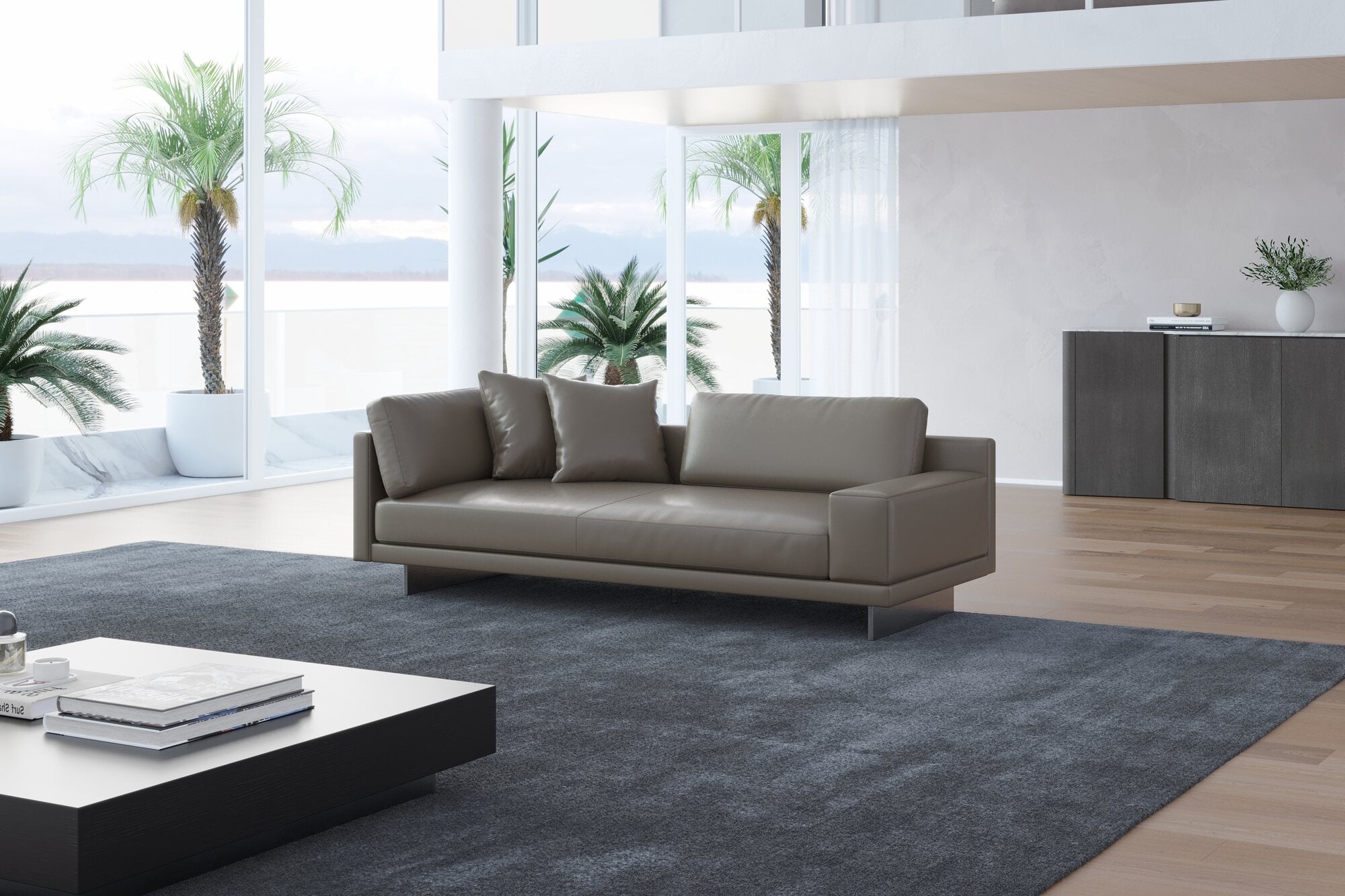 Valencia Alessandro Top Grain Leather Modular Sectional Loveseat Right Arm Sofa, Modern Grey