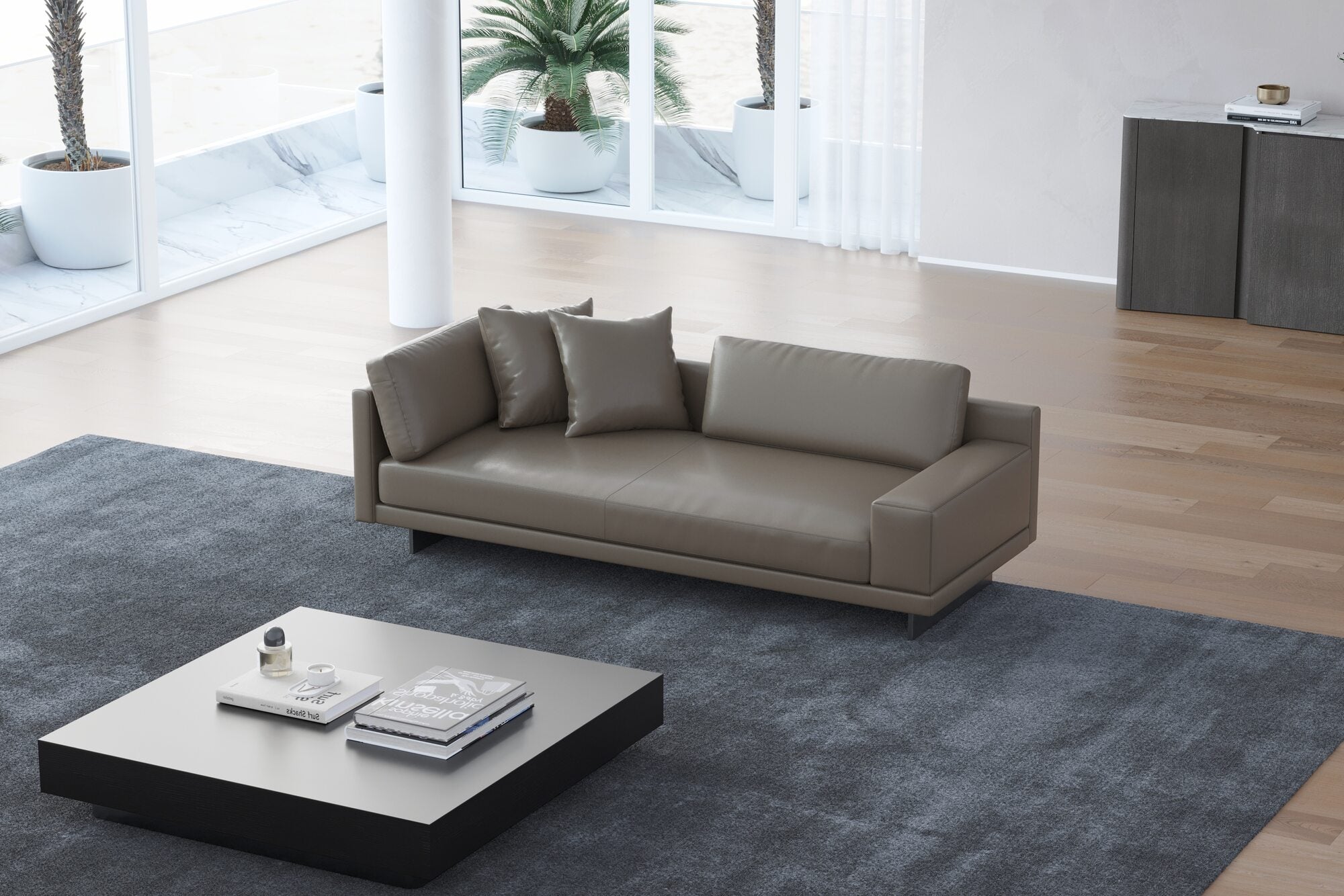 Valencia Alessandro Top Grain Leather Modular Sectional Loveseat Right Arm Sofa, Modern Grey