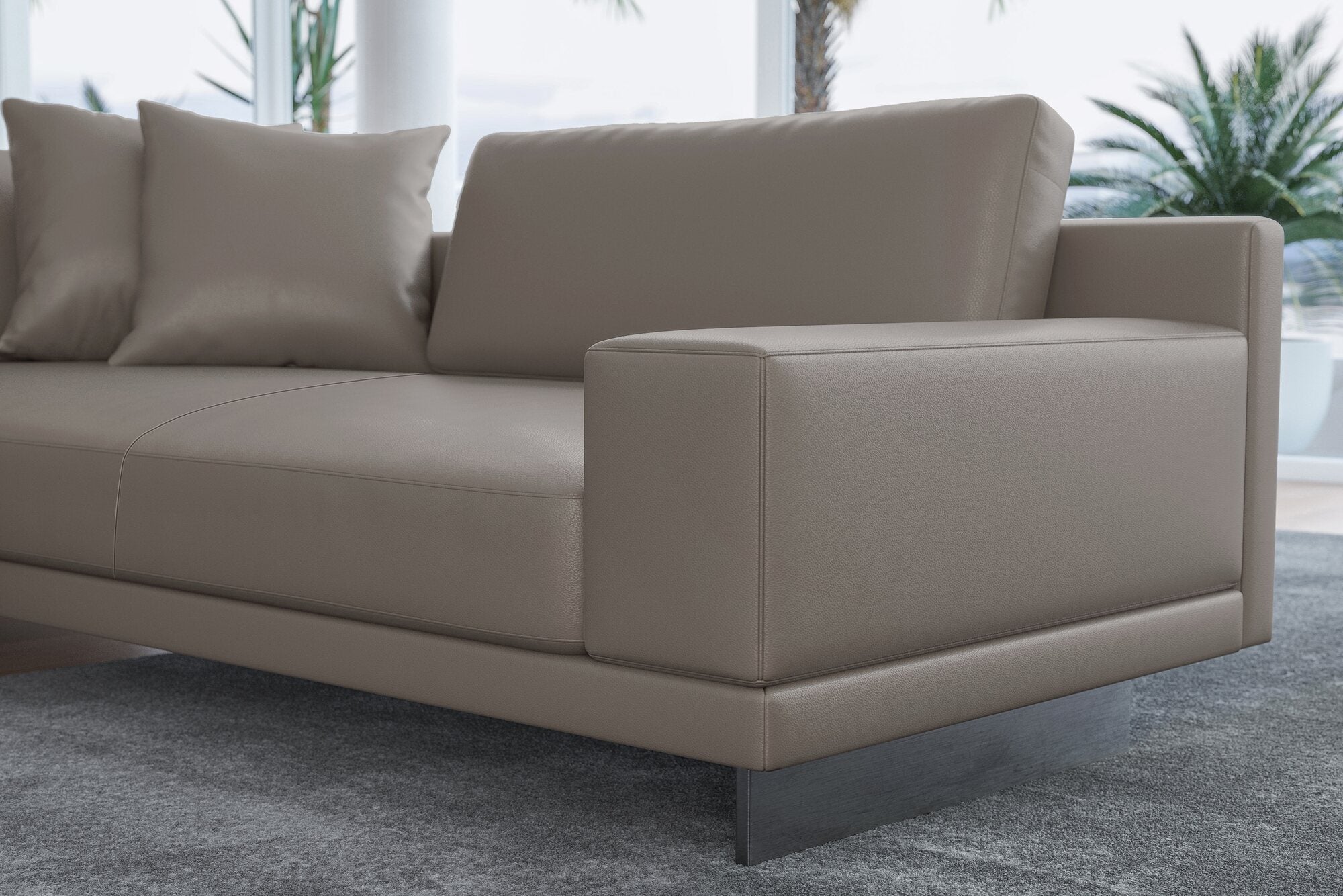 Valencia Alessandro Top Grain Leather Modular Sectional Loveseat Right Arm Sofa, Modern Grey
