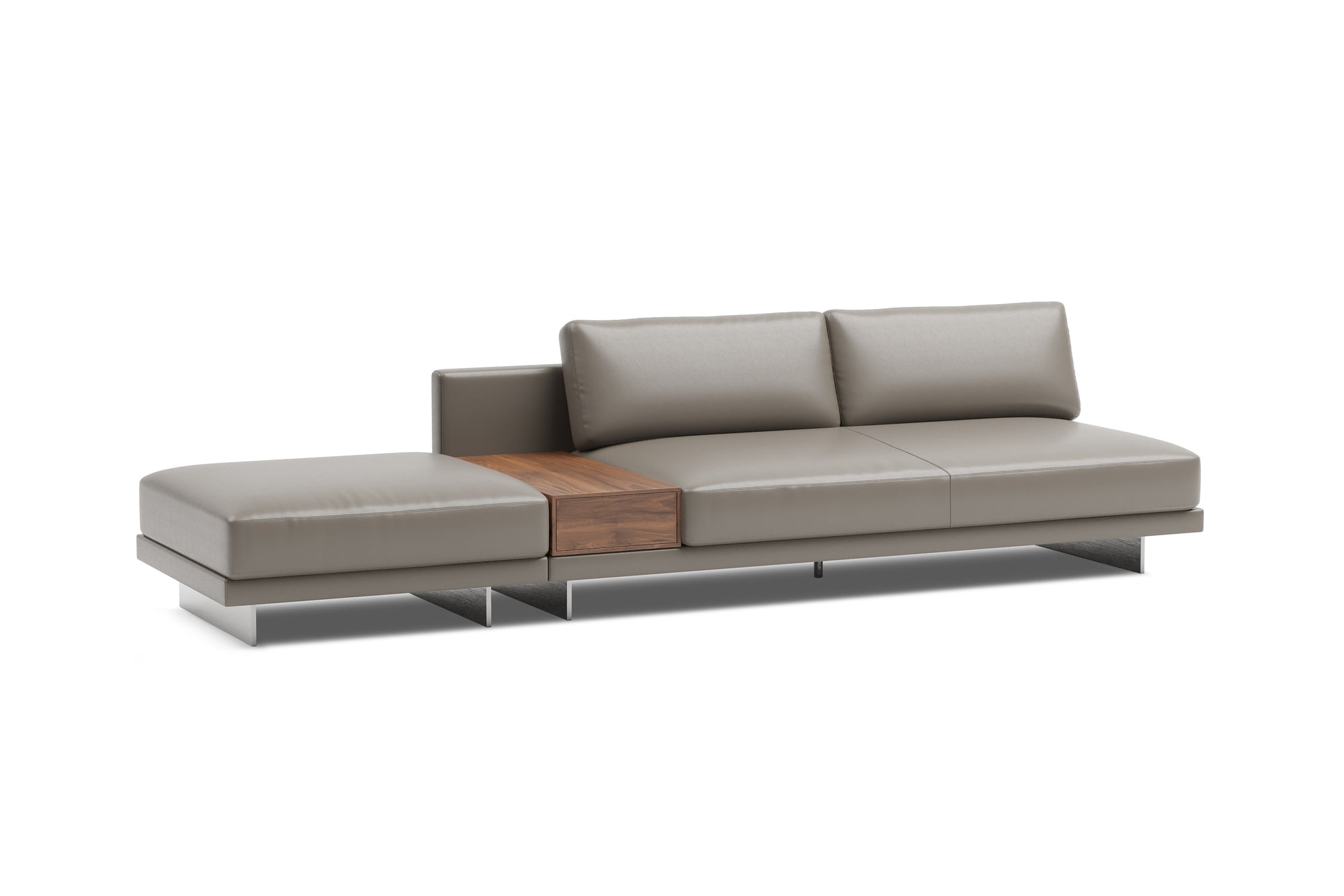 Valencia Alessandro Top Grain Leather Modular Sectional Loveseat Left Ottoman Sofa, Modern Grey