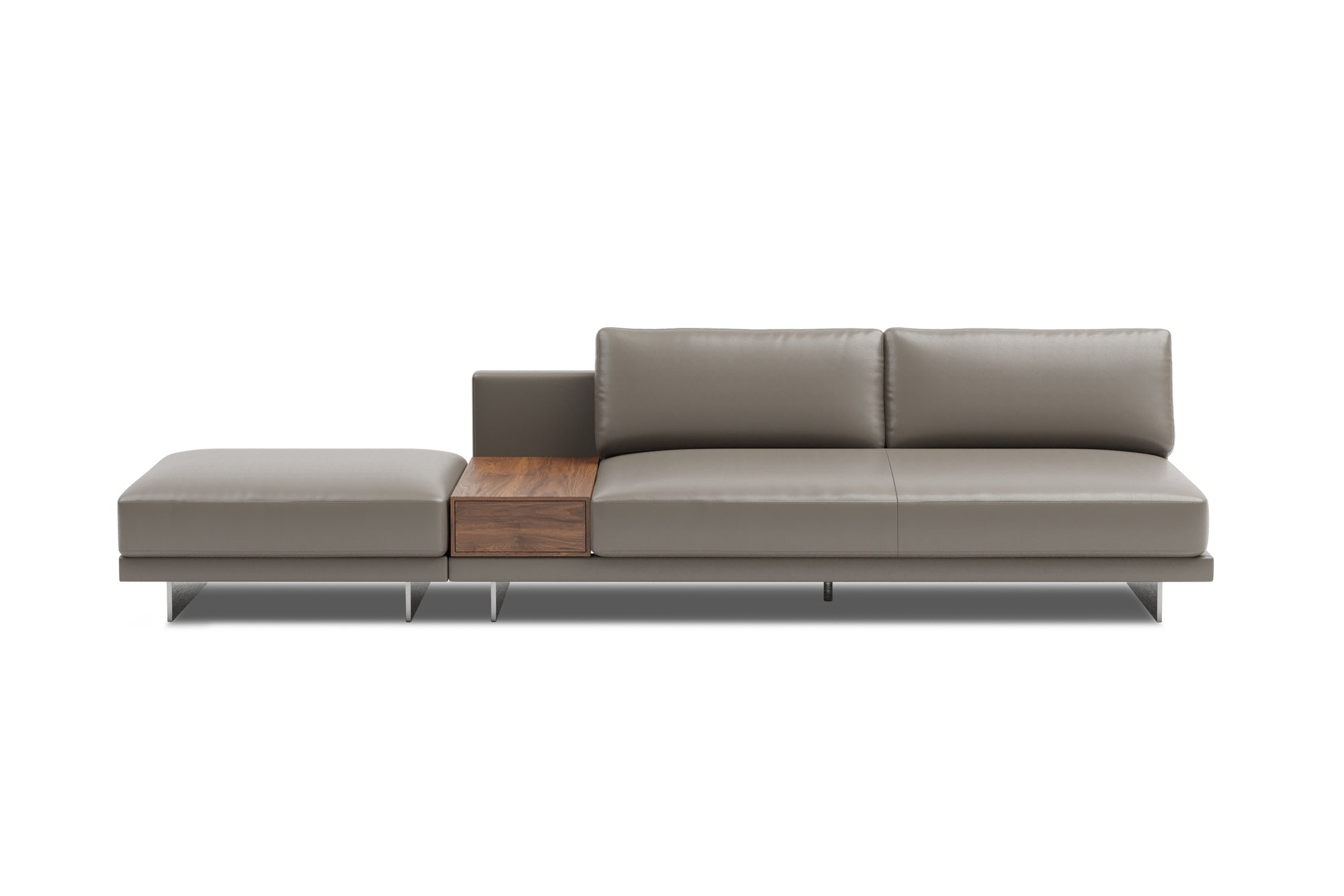Valencia Alessandro Top Grain Leather Modular Sectional Loveseat Left Ottoman Sofa, Modern Grey