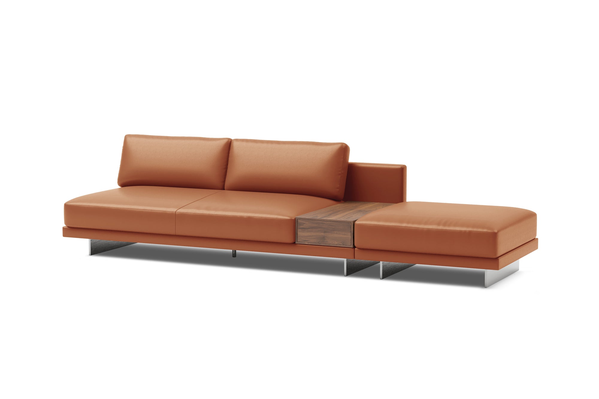 Valencia Alessandro Top Grain Leather Modular Sectional Loveseat Right Ottoman Sofa, Cognac