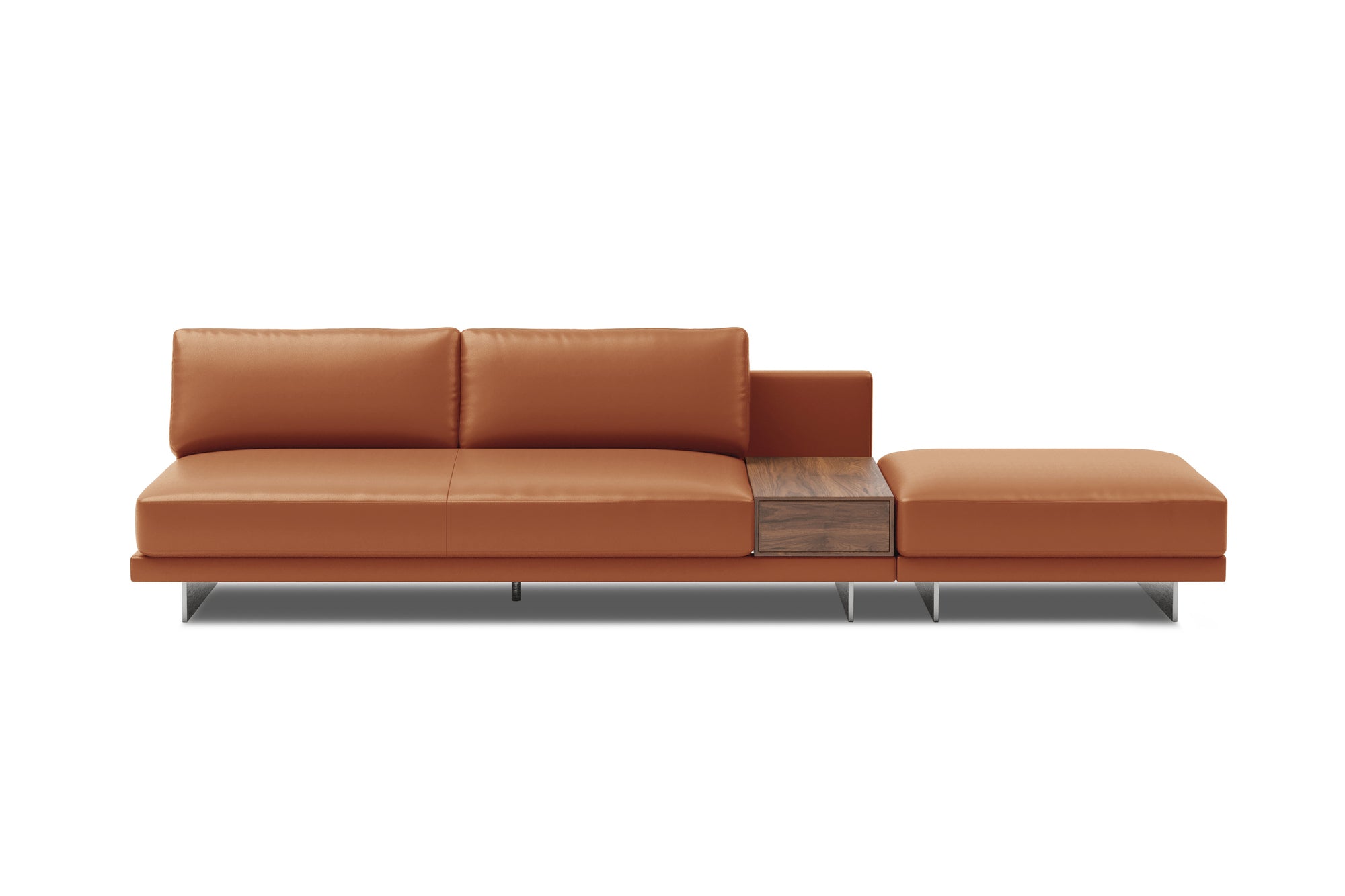 Valencia Alessandro Top Grain Leather Modular Sectional Loveseat Right Ottoman Sofa, Cognac