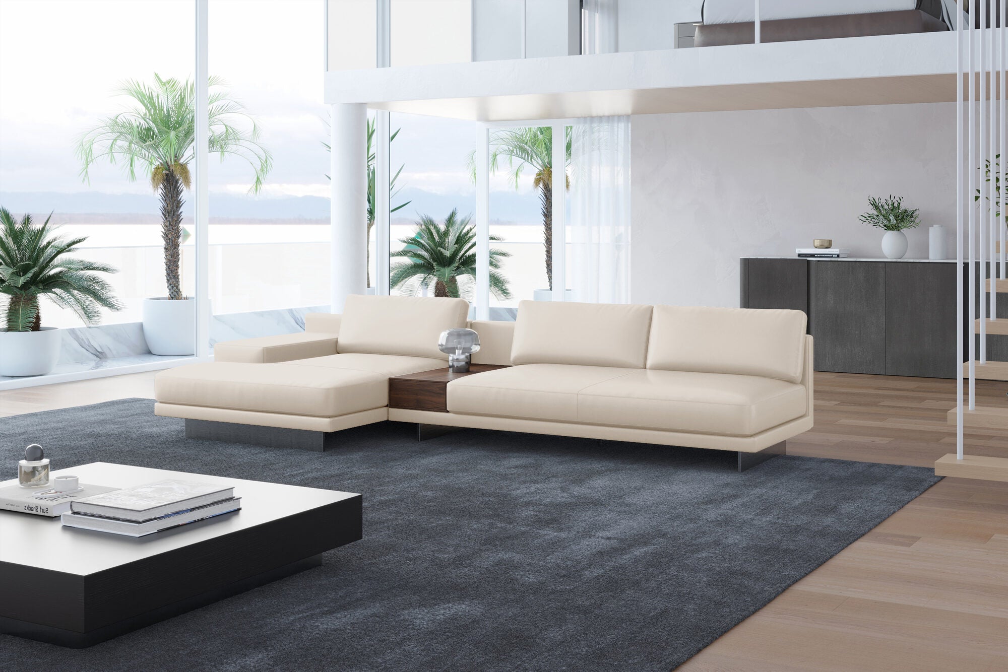 Valencia Alessandro Top Grain Leather Modular Sectional 3 Seats with Left Chaise Sofa, Beige