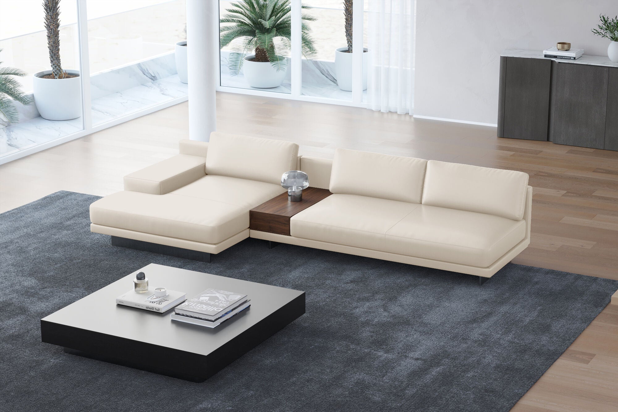 Valencia Alessandro Top Grain Leather Modular Sectional 3 Seats with Left Chaise Sofa, Beige