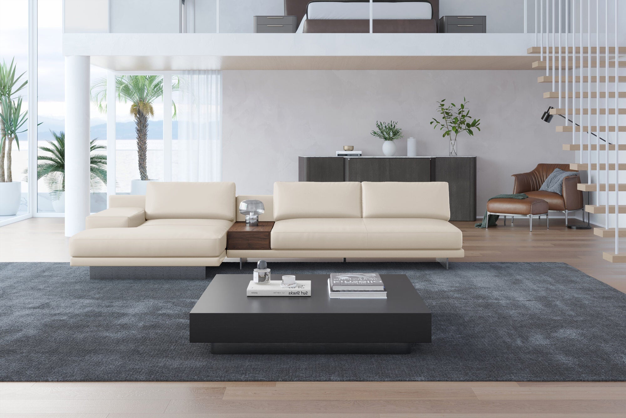 Valencia Alessandro Top Grain Leather Modular Sectional 3 Seats with Left Chaise Sofa, Beige