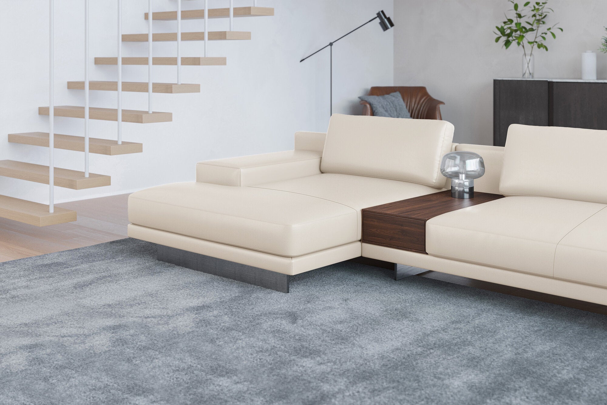 Valencia Alessandro Top Grain Leather Modular Sectional 3 Seats with Left Chaise Sofa, Beige