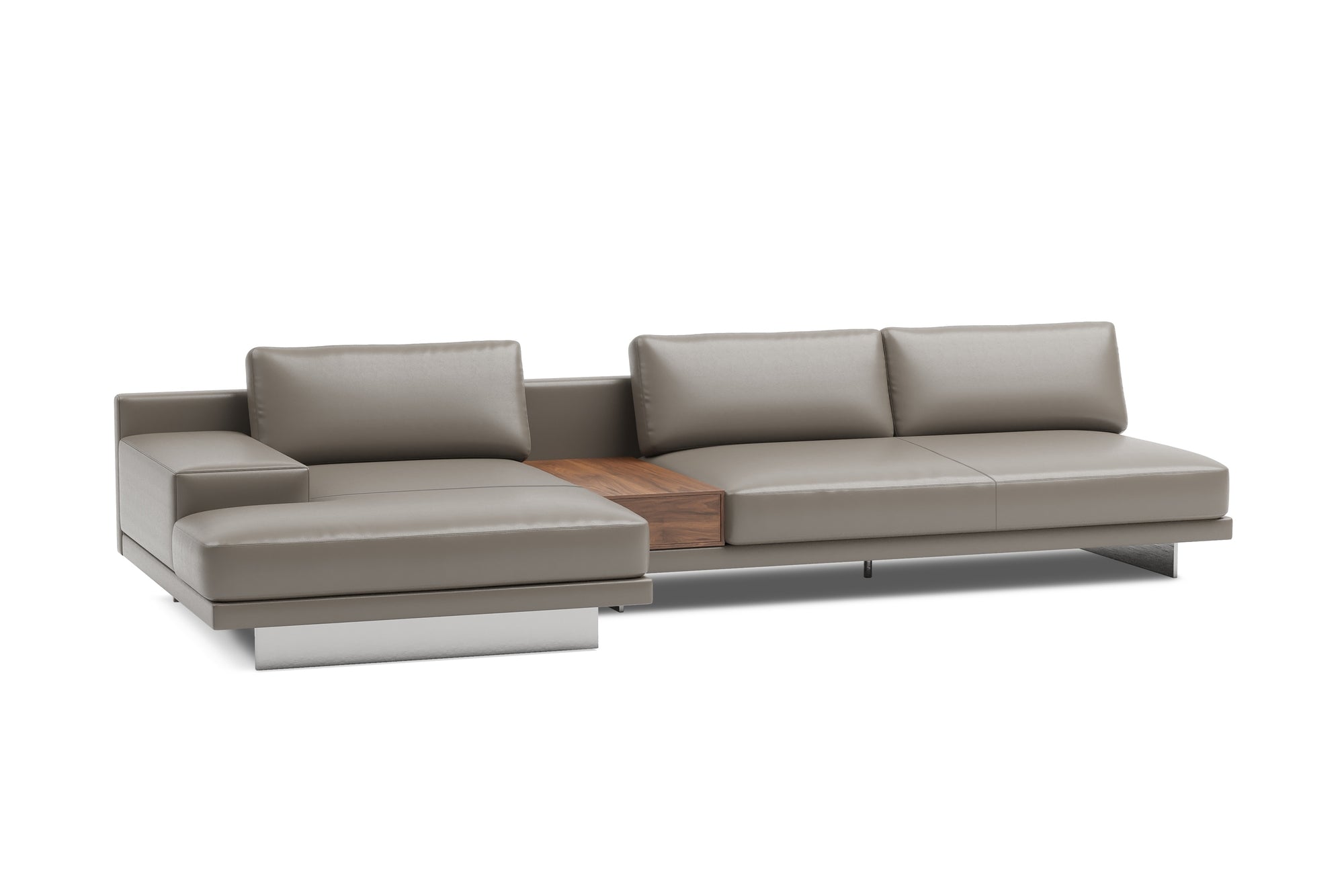 Valencia Alessandro Top Grain Leather Modular Sectional 3 Seats & Left Chaise Sofa, Modern Grey