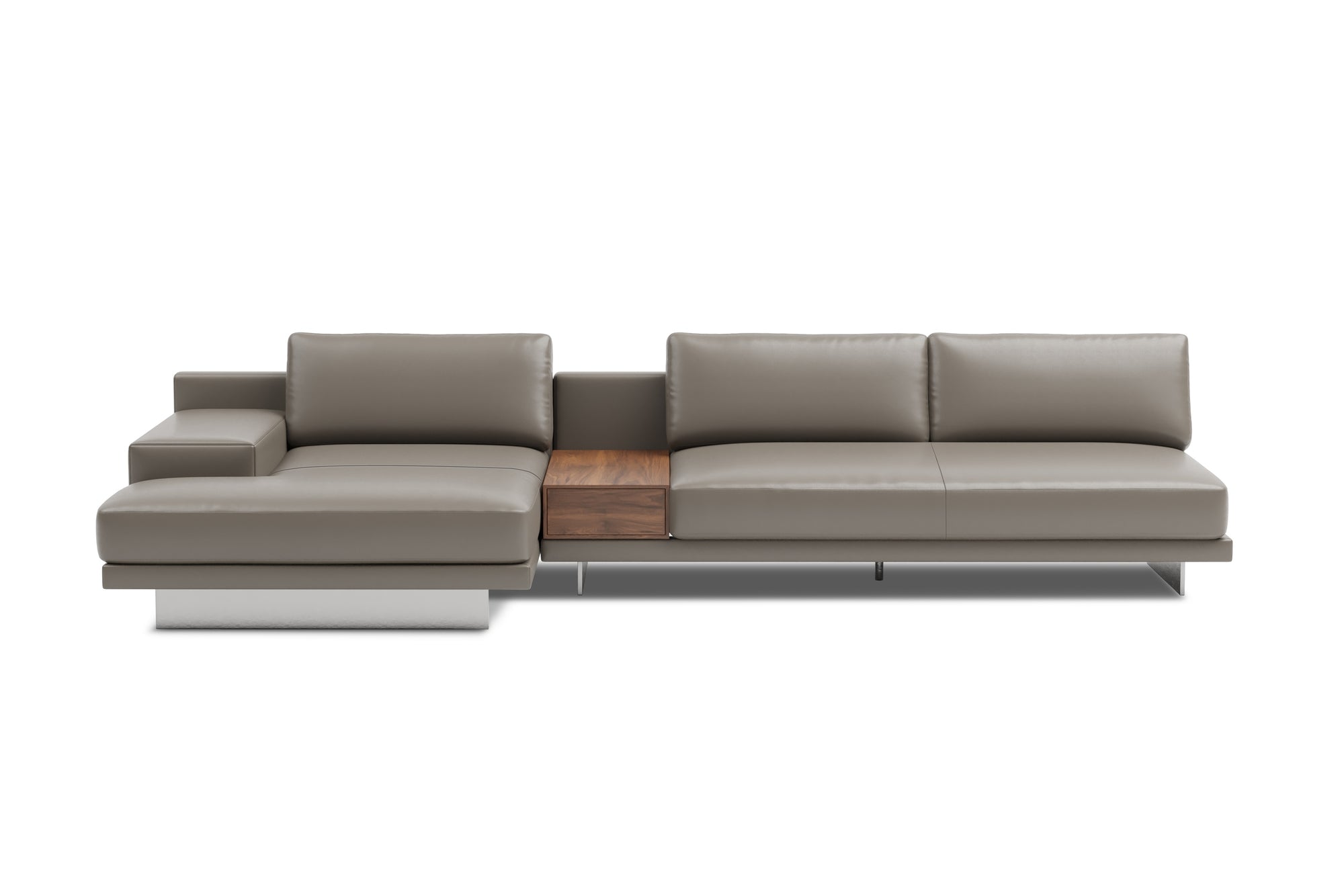 Valencia Alessandro Top Grain Leather Modular Sectional 3 Seats & Left Chaise Sofa, Modern Grey