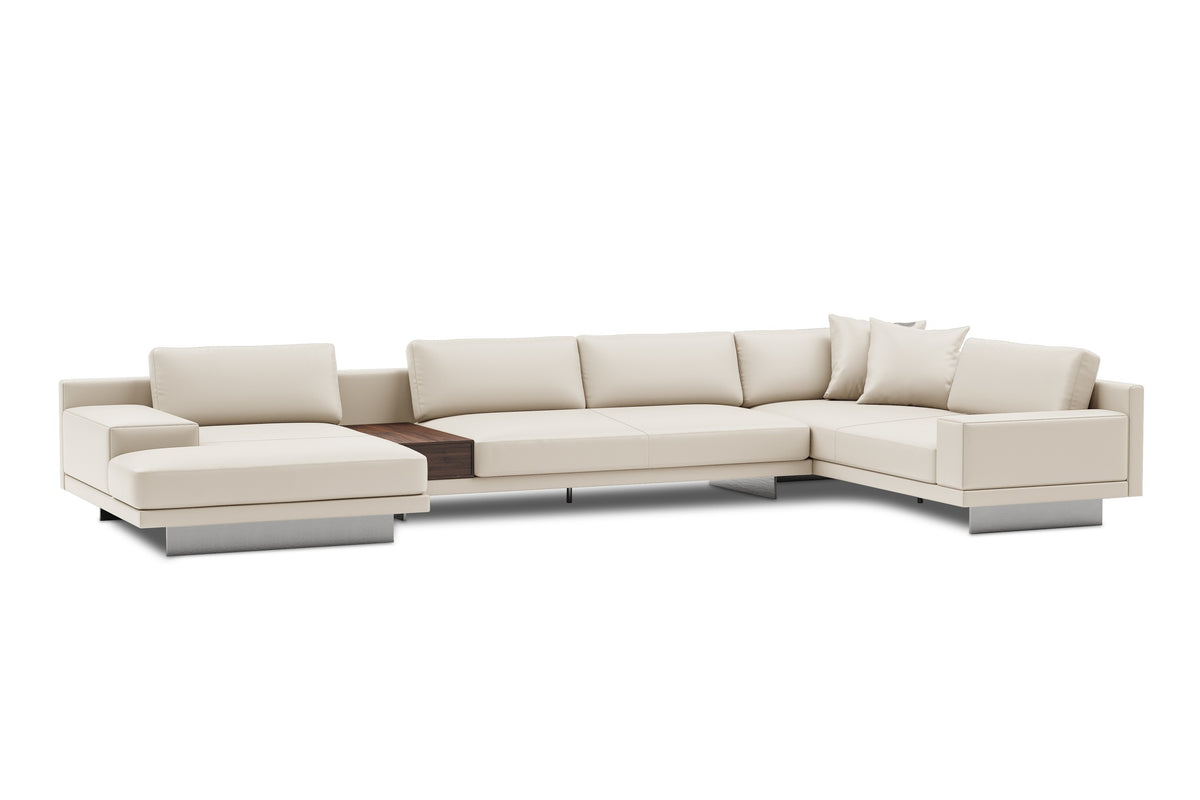 Valencia Alessandro Top Grain Leather Modular Sectional Left Chaise Sofa, Beige