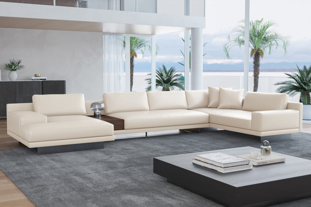 Valencia Alessandro Top Grain Leather Modular Sectional Left Chaise Sofa, Beige