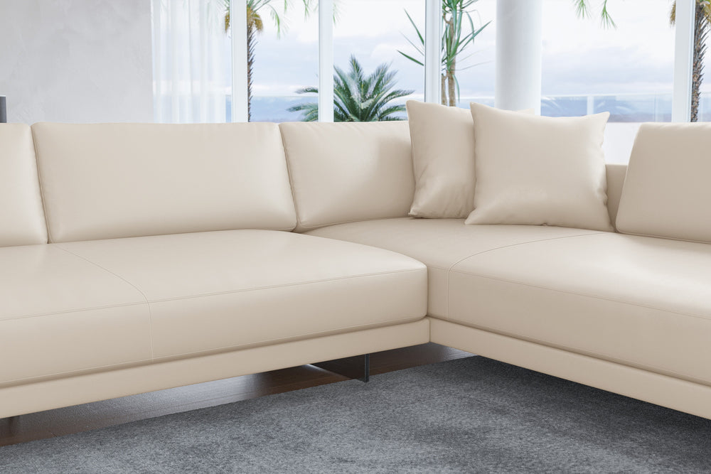 Valencia Alessandro Top Grain Leather Modular Sectional Left Chaise Sofa, Beige