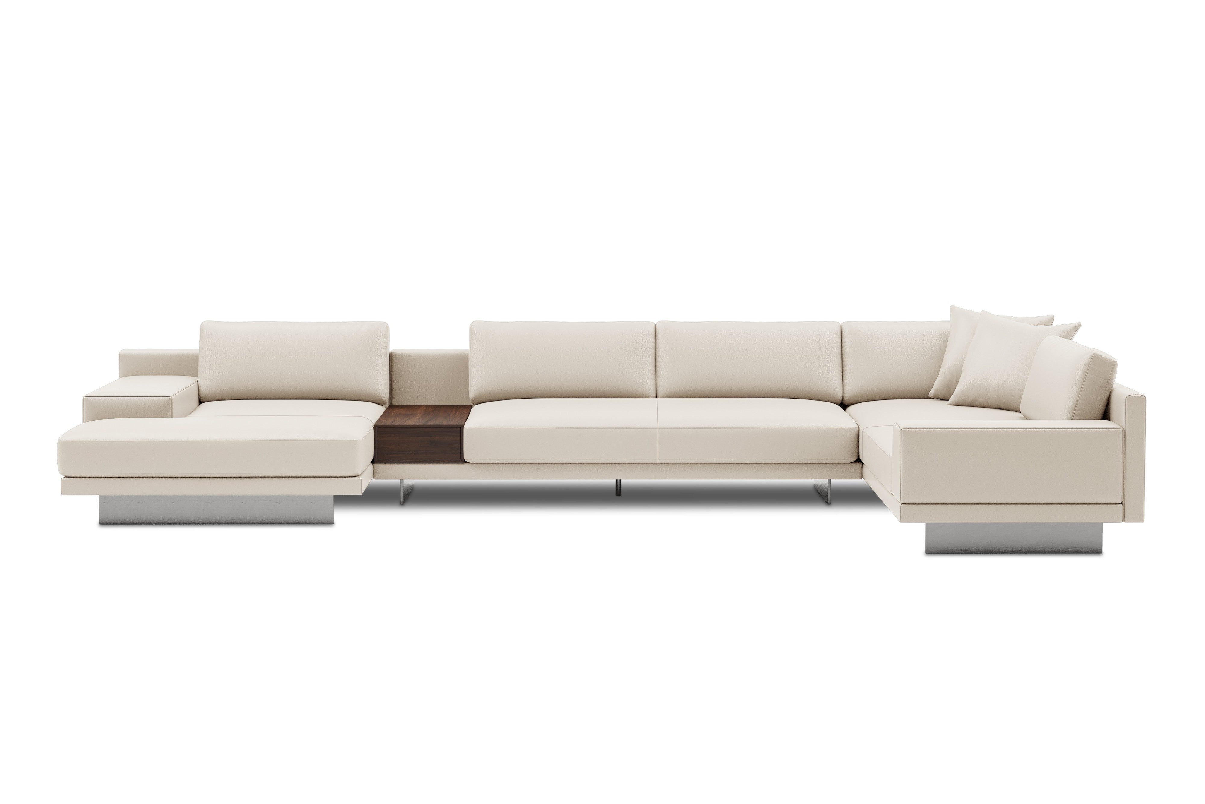 Valencia Alessandro Top Grain Leather Modular Sectional Left Chaise Sofa, Beige