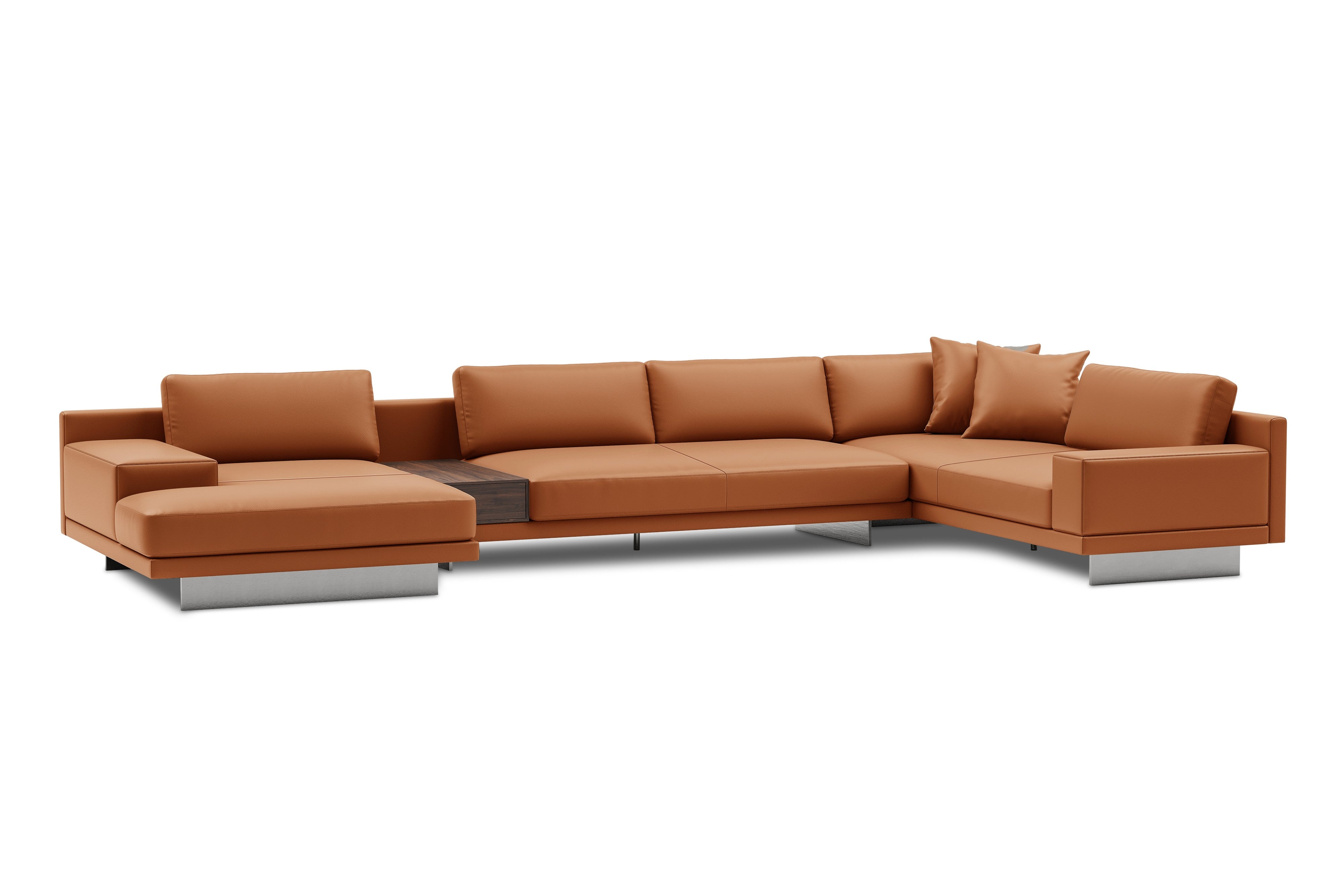 Valencia Alessandro Top Grain Leather Modular Sectional Left Chaise Sofa, Cognac