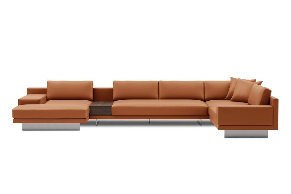 Valencia Alessandro Top Grain Leather Modular Sectional Left Chaise Sofa, Cognac