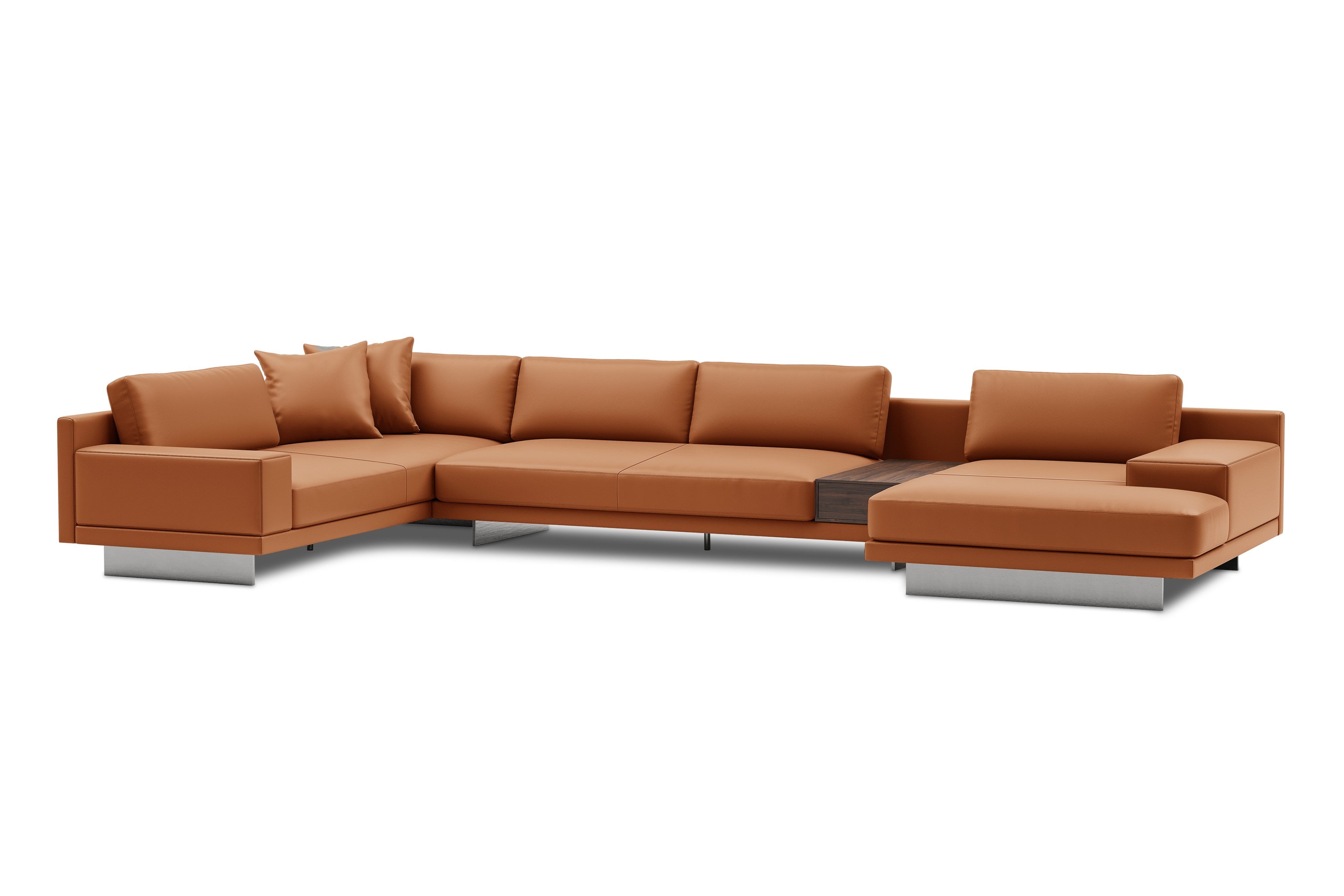 Valencia Alessandro Top Grain Leather Modular Sectional Right Chaise Sofa, Cognac