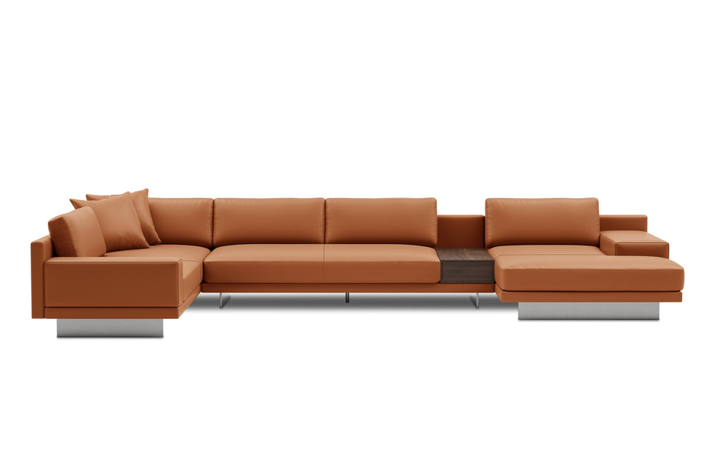 Valencia Alessandro Top Grain Leather Modular Sectional Right Chaise Sofa, Cognac