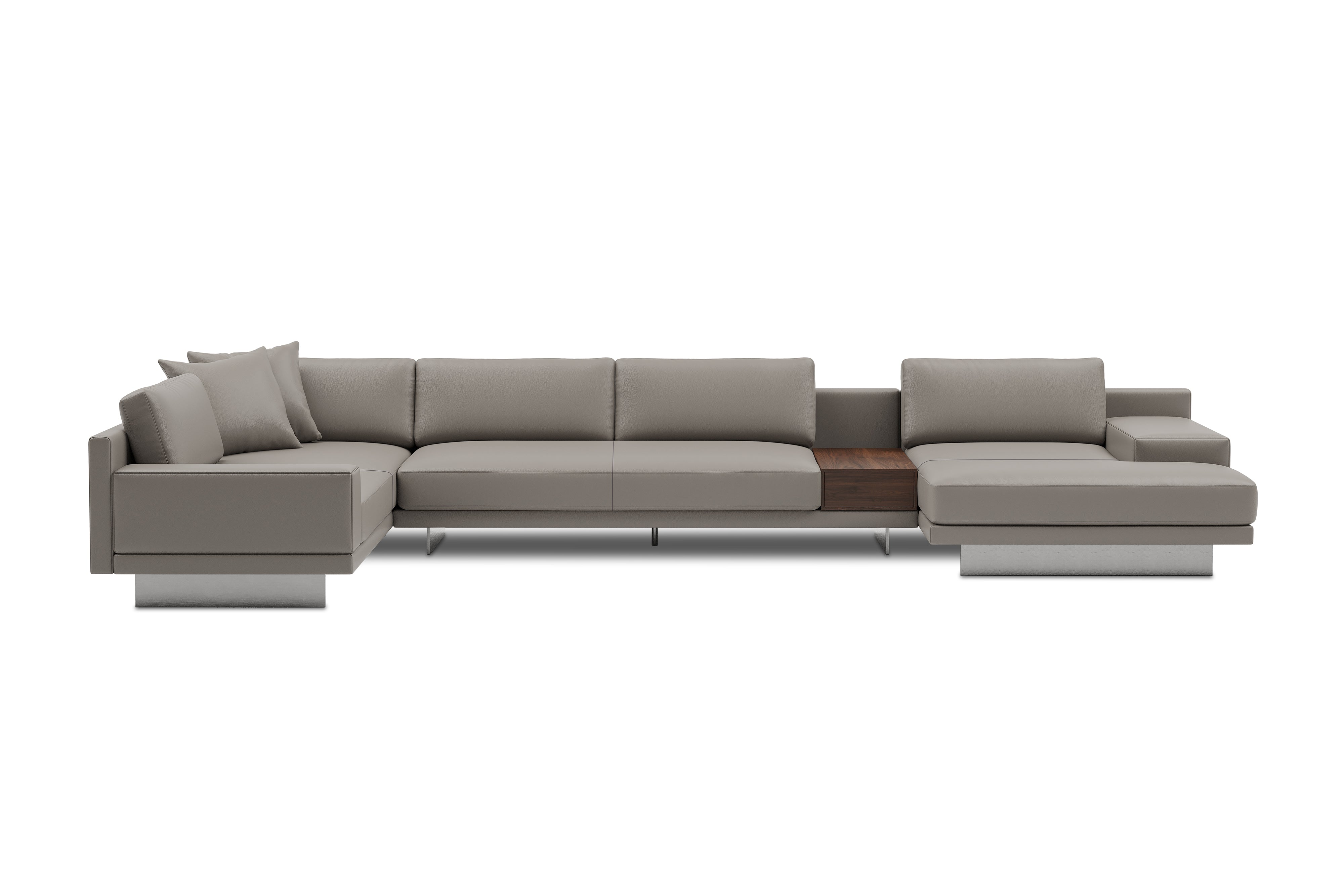 Valencia Alessandro Top Grain Leather Modular Sectional Right Chaise Sofa, Modern Grey