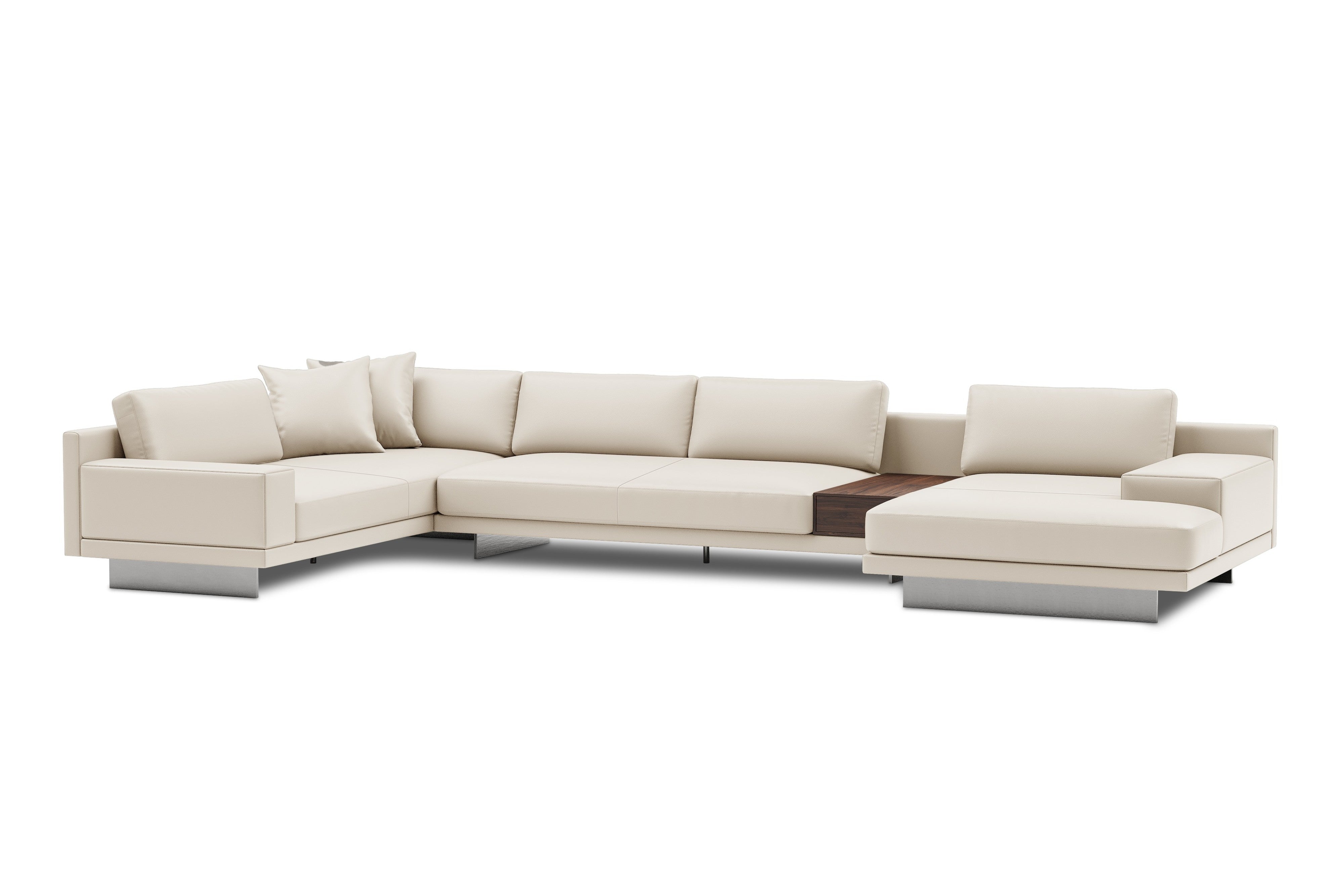 Valencia Alessandro Top Grain Leather Modular Sectional Right Chaise Sofa, Beige