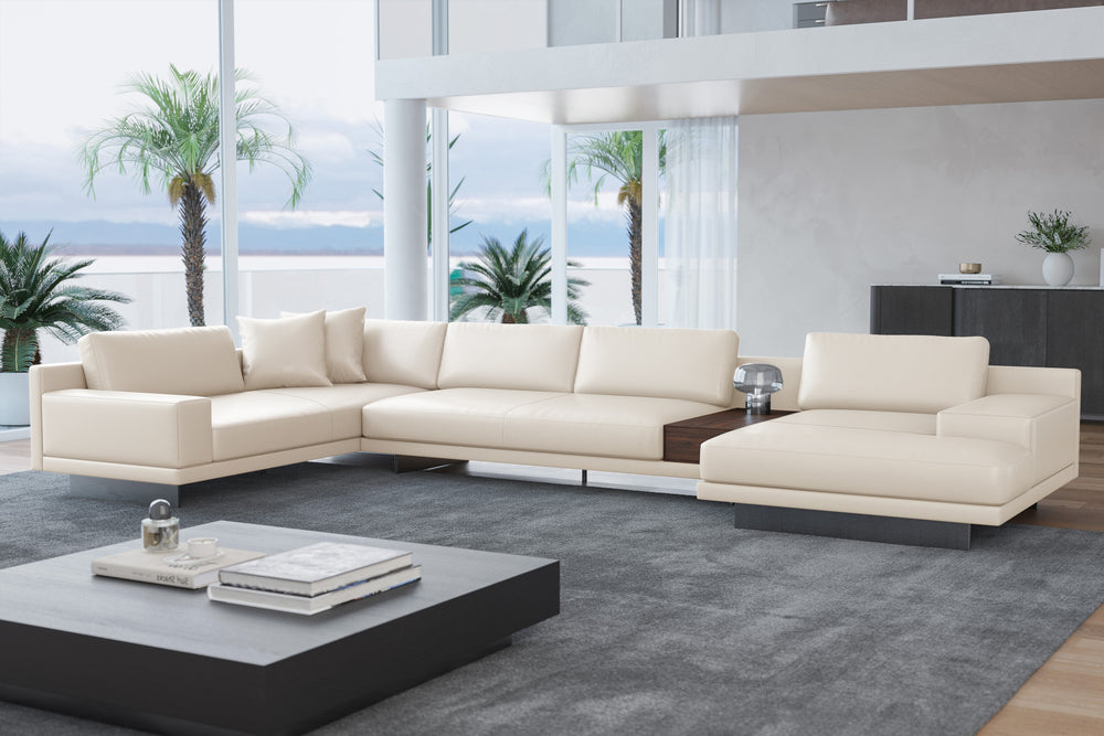 Valencia Alessandro Top Grain Leather Modular Sectional Right Chaise Sofa, Beige