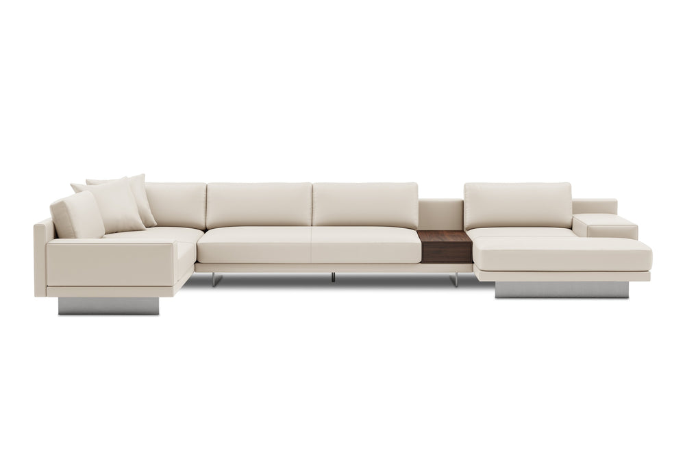 Valencia Alessandro Top Grain Leather Modular Sectional Right Chaise Sofa, Beige