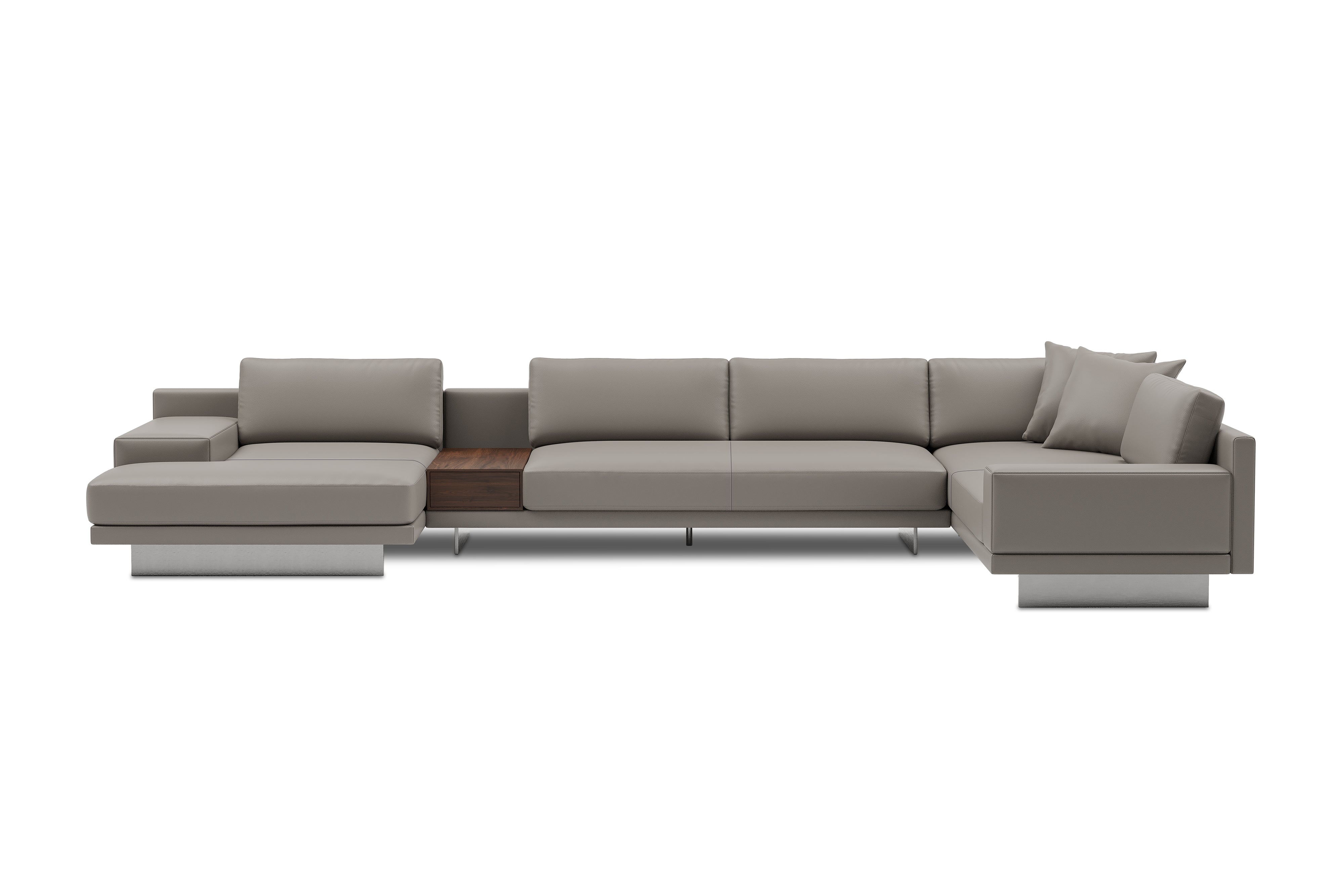 Valencia Alessandro Top Grain Leather Modular Sectional Left Chaise Sofa, Modern Grey