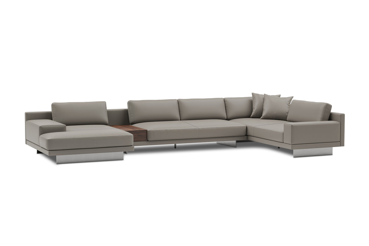 Valencia Alessandro Top Grain Leather Modular Sectional Left Chaise Sofa, Modern Grey