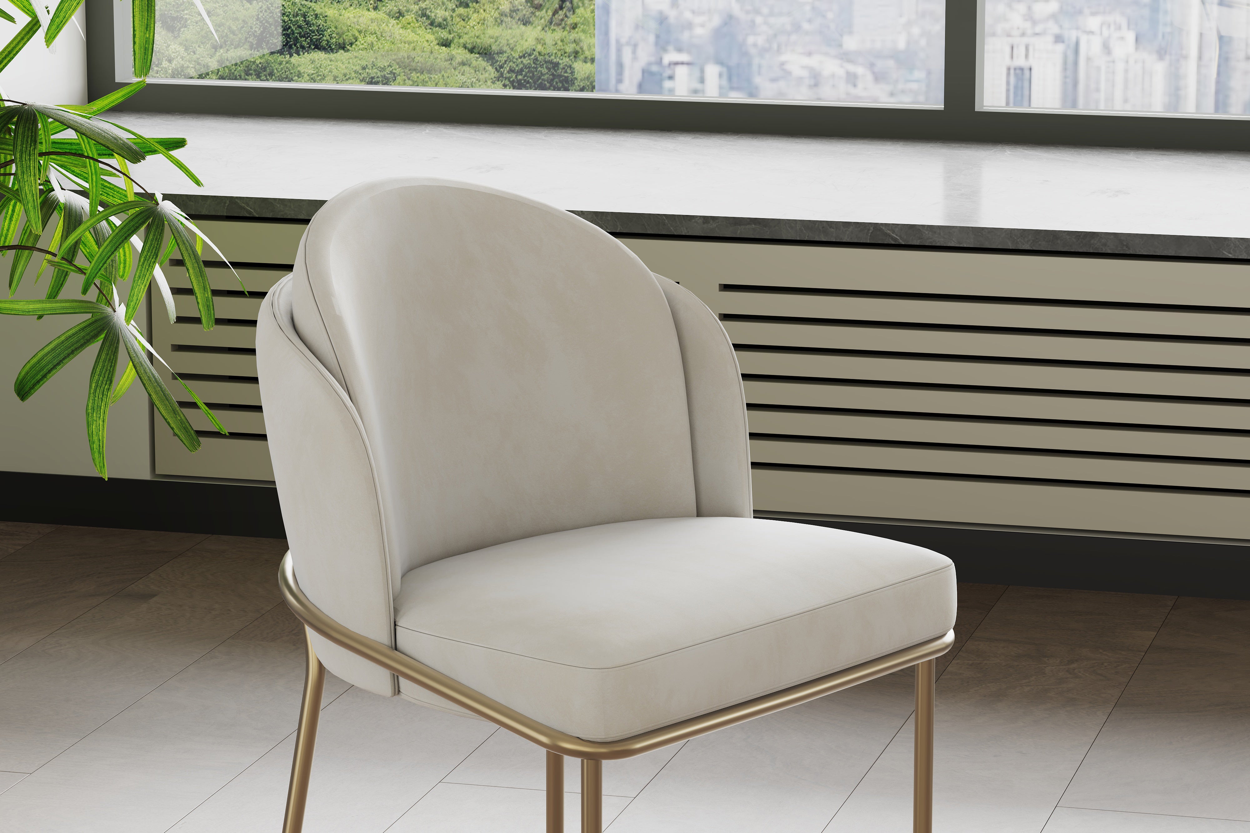 Valencia Alexander Fabric Dining Chair with Generously Cushioned Seat & Sleek Metal Legs, Beige