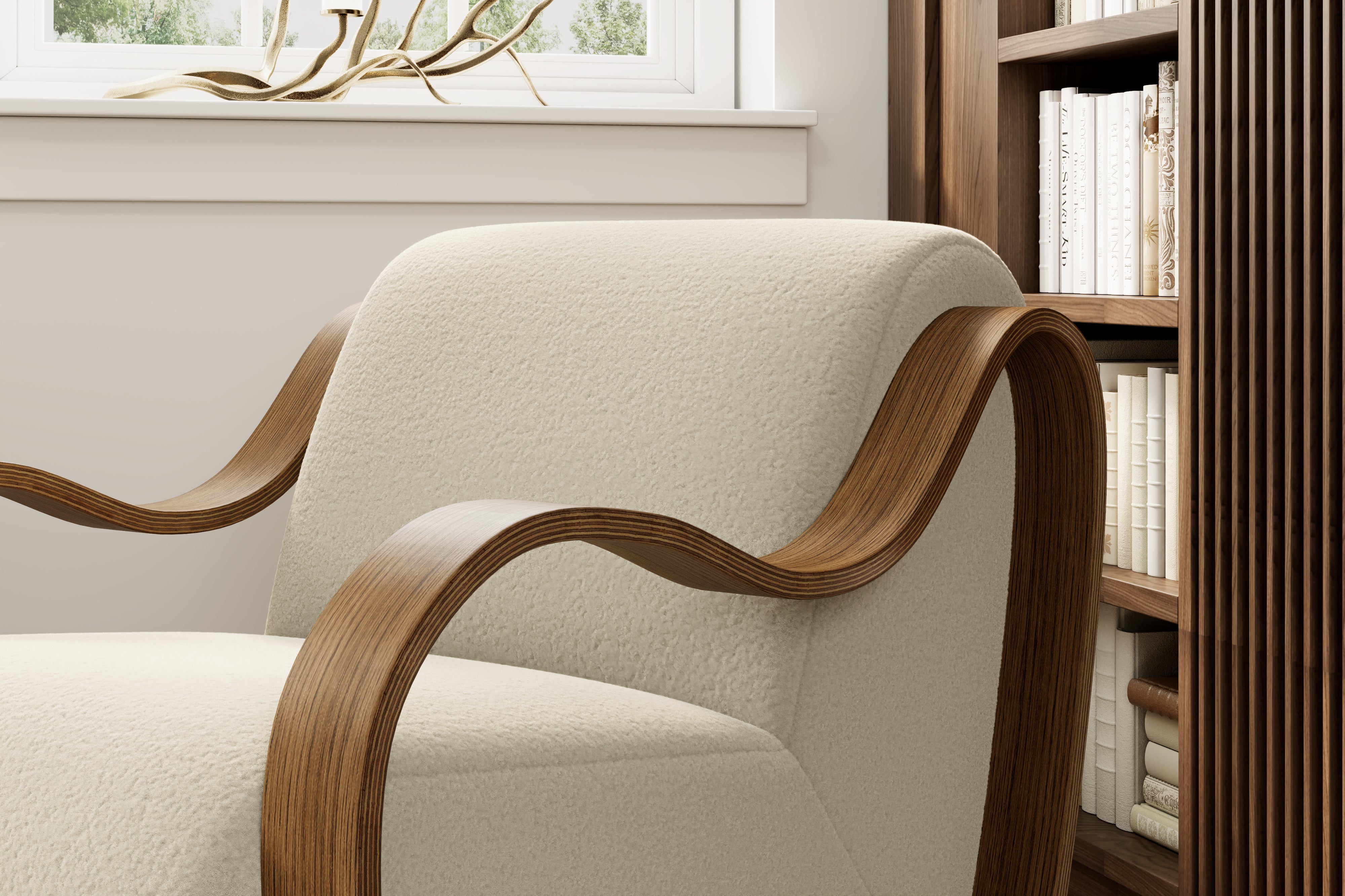 Valencia Alexis Boucle Fabric Accent Chair, Cream Color