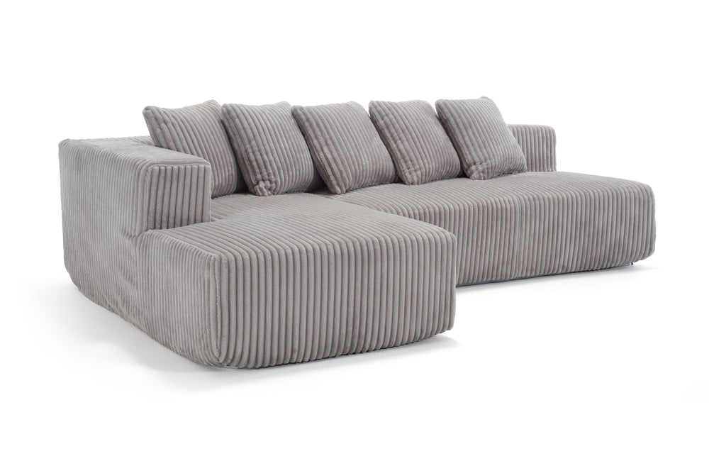 Valencia Alexus Corduroy Fabric Left Chaise Sectional Sofa, Light Grey