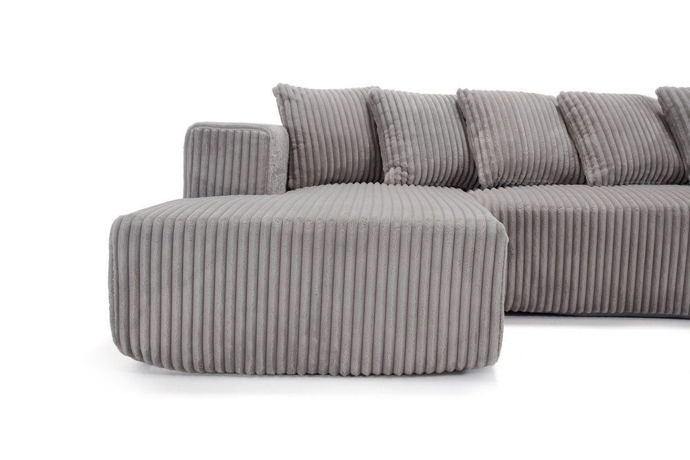 Valencia Alexus Corduroy Fabric Left Chaise Sectional Sofa, Light Grey