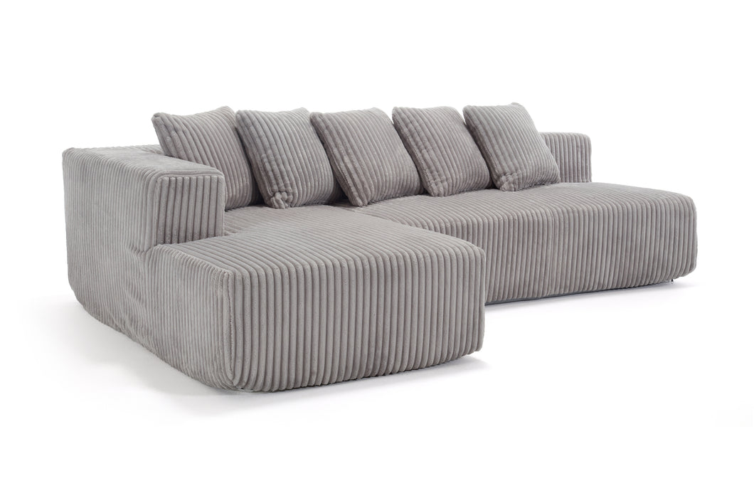 Valencia Alexus Corduroy Fabric Left Chaise Sectional Sofa, Light Grey