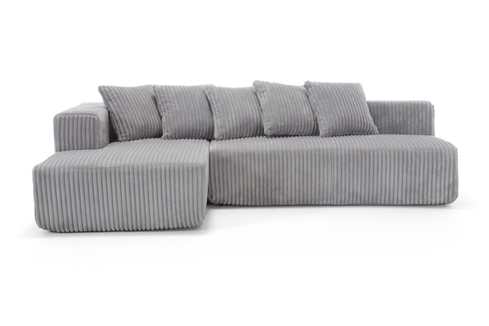 Valencia Alexus Corduroy Fabric Left Chaise Sectional Sofa, Light Grey